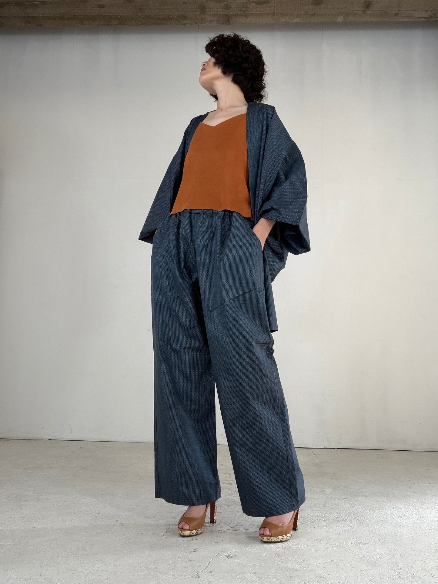 Vintage Oshima Tsumugi Haori & Kimono Pants Set "ASB013" — Upcycled from Japanese Kimono