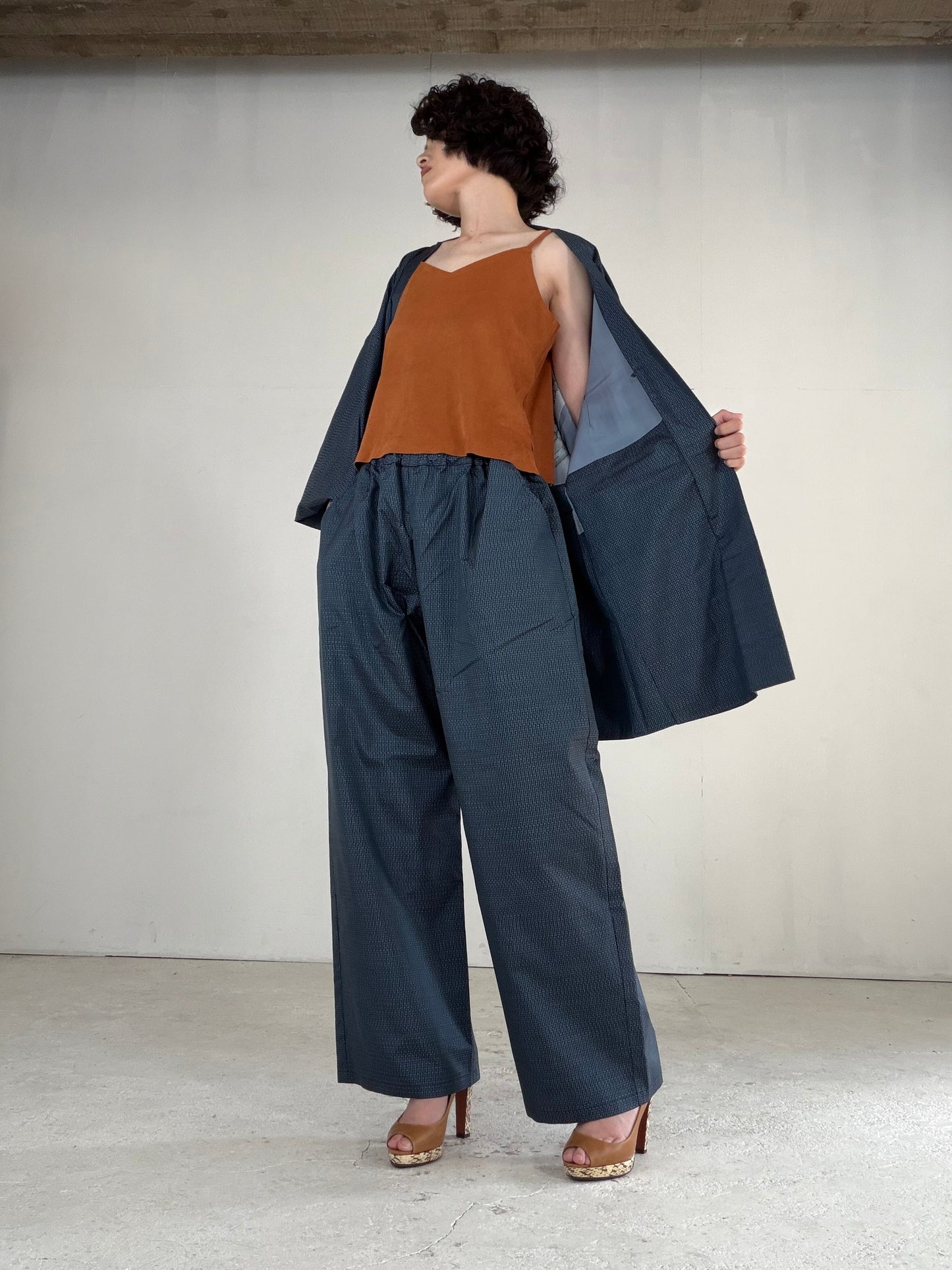 Vintage Oshima Tsumugi Haori & Kimono Pants Set "ASB013" — Upcycled from Japanese Kimono