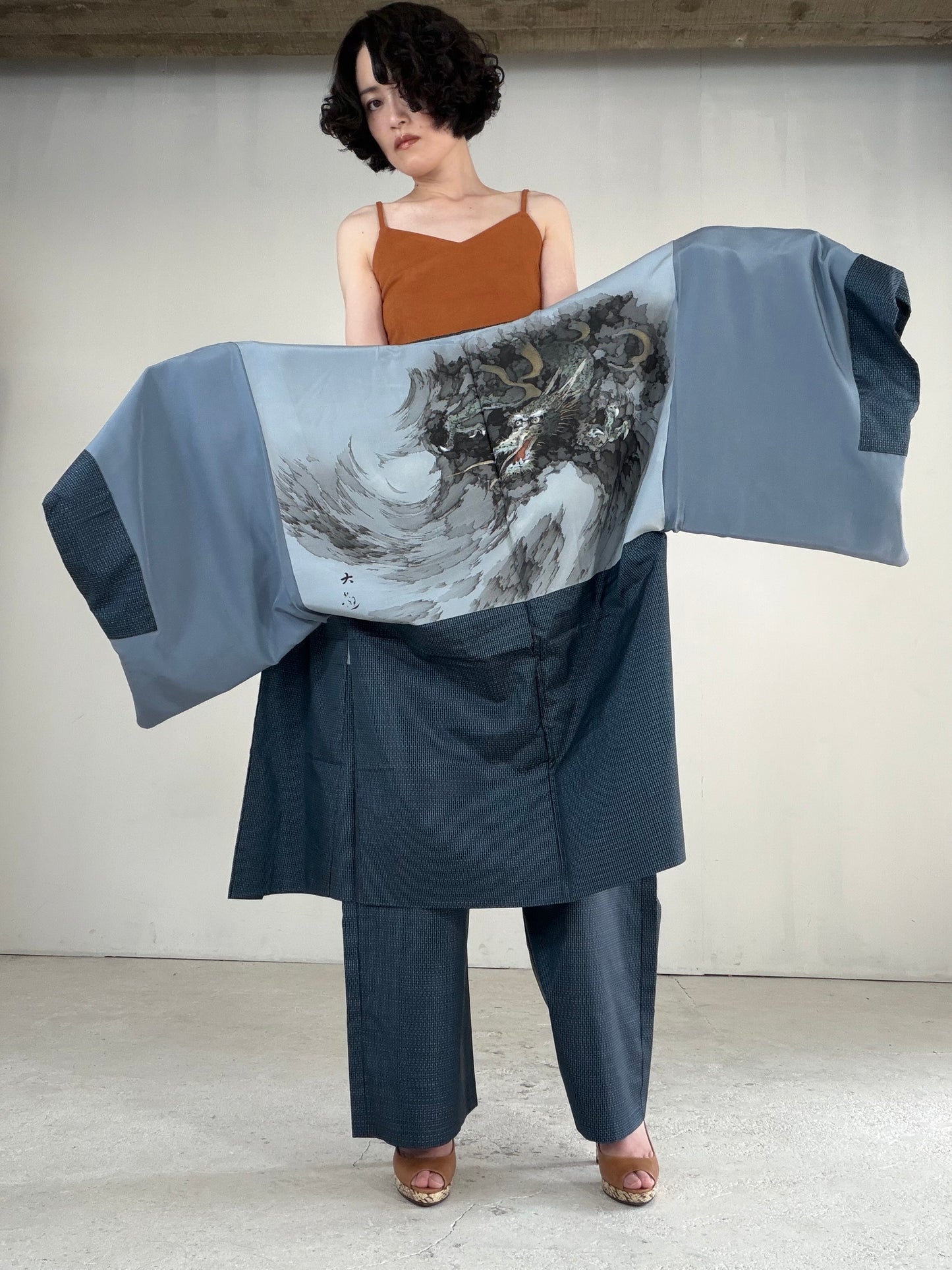 Vintage Oshima Tsumugi Haori & Kimono Pants Set "ASB013" — Upcycled from Japanese Kimono