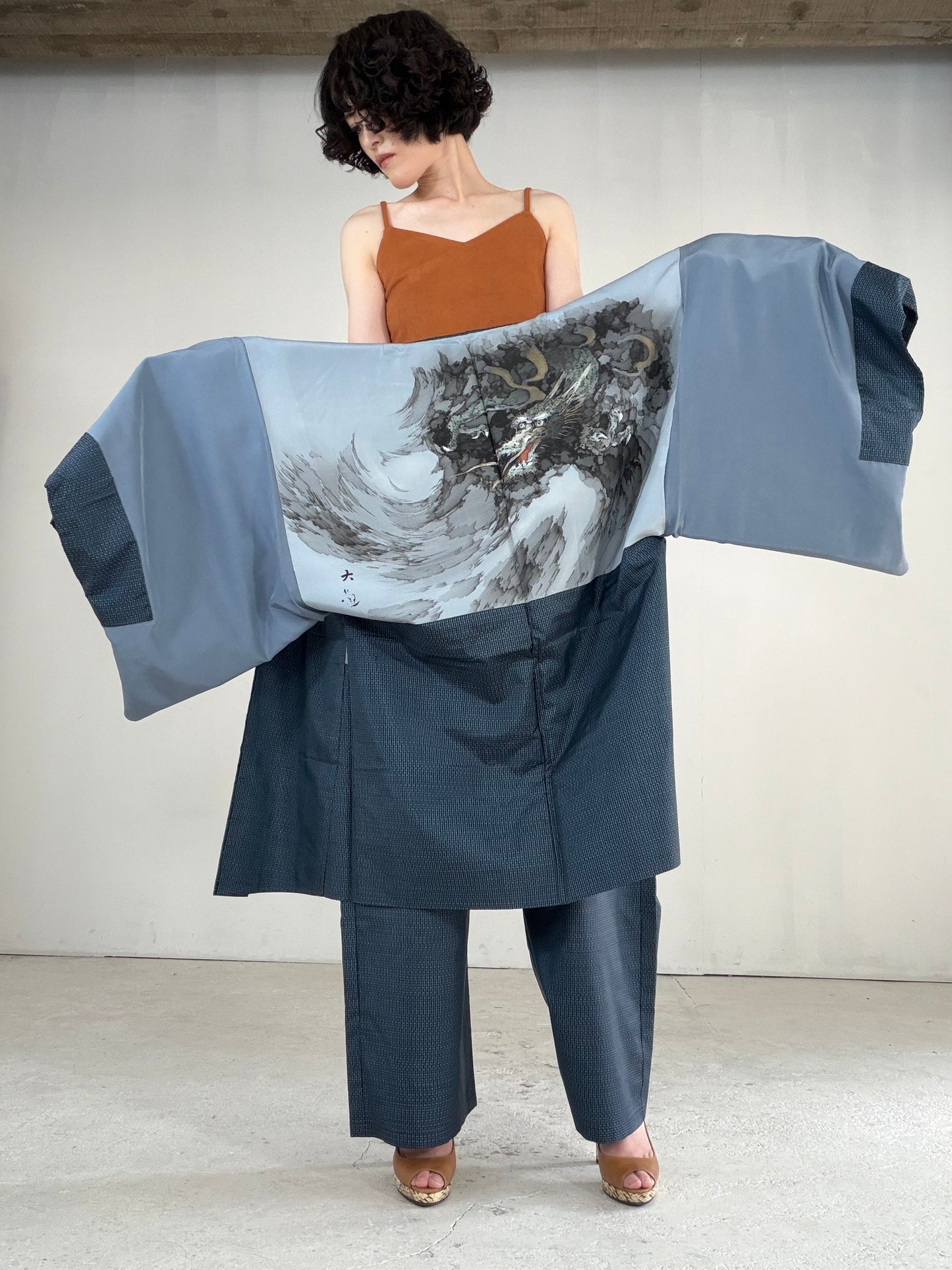 Vintage Oshima Tsumugi Haori & Kimono Pants Set "ASB013" — Upcycled from Japanese Kimono