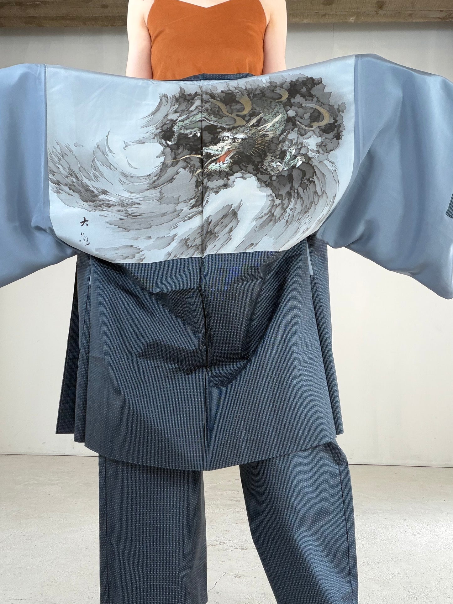 Vintage Oshima Tsumugi Haori & Kimono Pants Set "ASB013" — Upcycled from Japanese Kimono