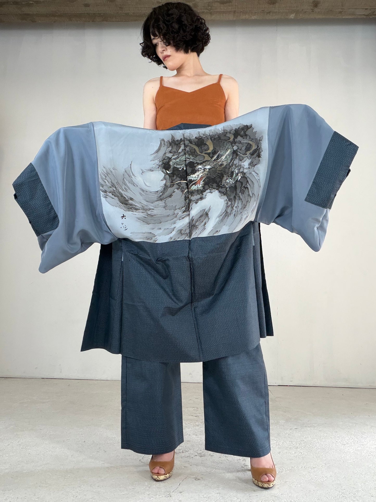 Vintage Oshima Tsumugi Haori & Kimono Pants Set "ASB013" — Upcycled from Japanese Kimono