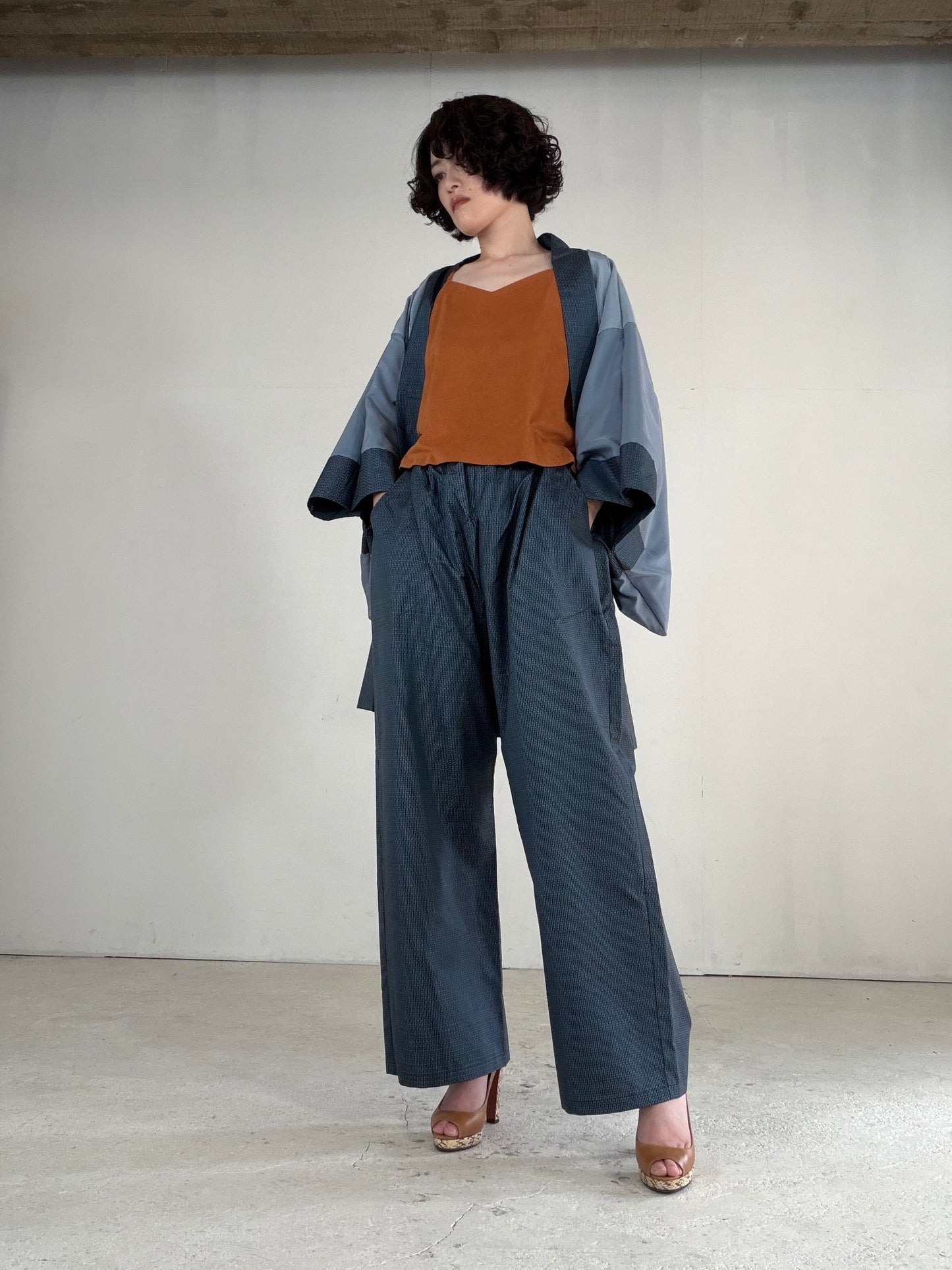 Vintage Oshima Tsumugi Haori & Kimono Pants Set "ASB013" — Upcycled from Japanese Kimono