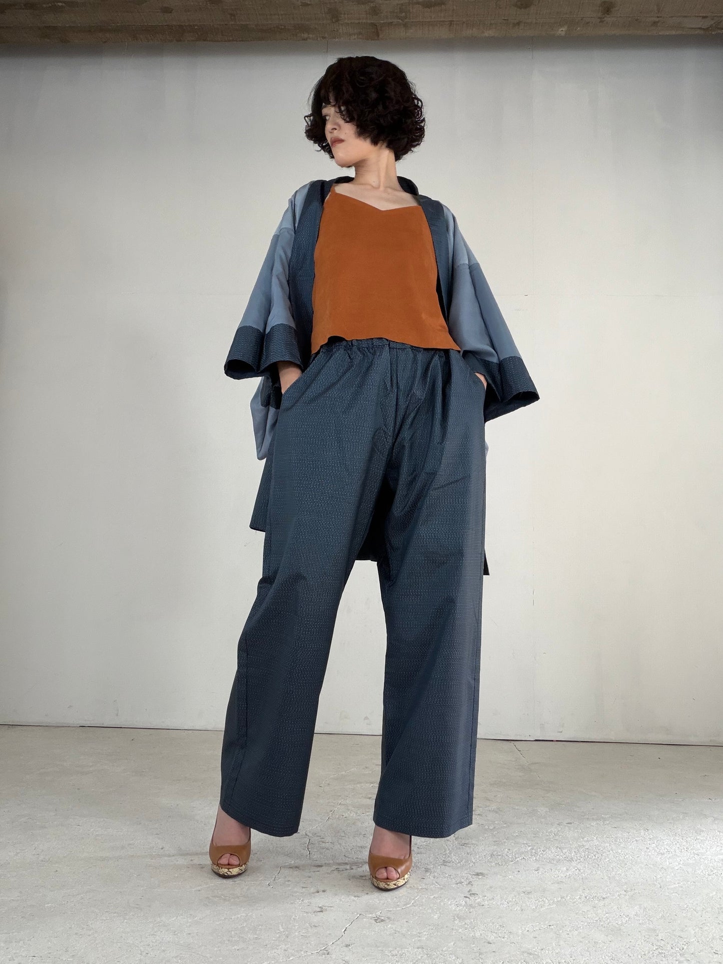 Vintage Oshima Tsumugi Haori & Kimono Pants Set "ASB013" — Upcycled from Japanese Kimono