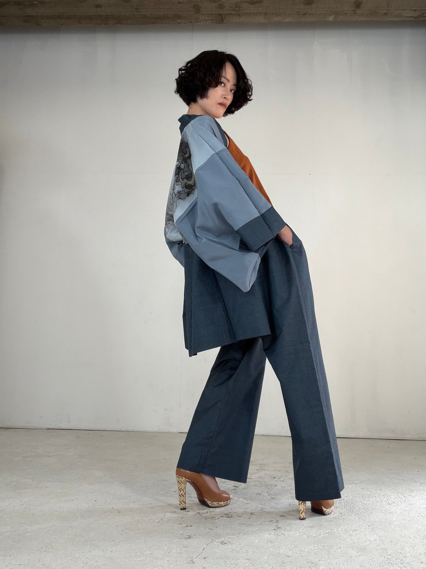 Vintage Oshima Tsumugi Haori & Kimono Pants Set "ASB013" — Upcycled from Japanese Kimono