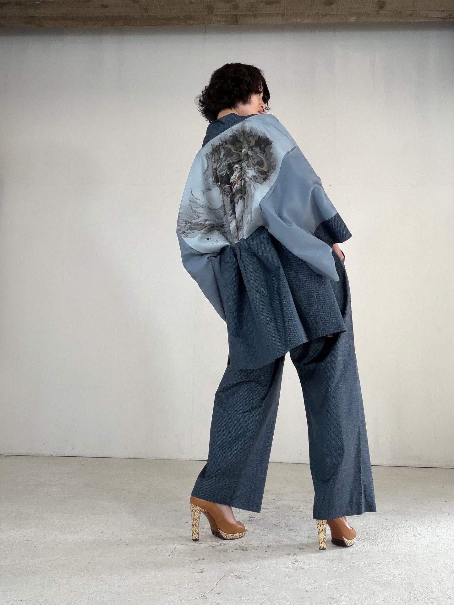 Vintage Oshima Tsumugi Haori & Kimono Pants Set "ASB013" — Upcycled from Japanese Kimono