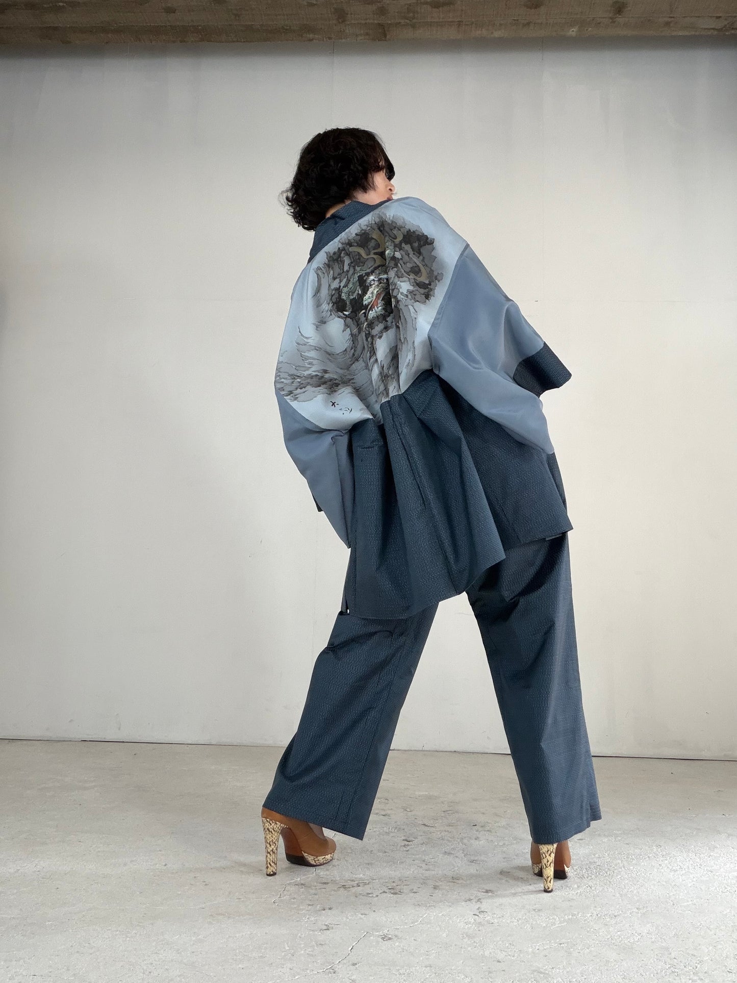 Vintage Oshima Tsumugi Haori & Kimono Pants Set "ASB013" — Upcycled from Japanese Kimono