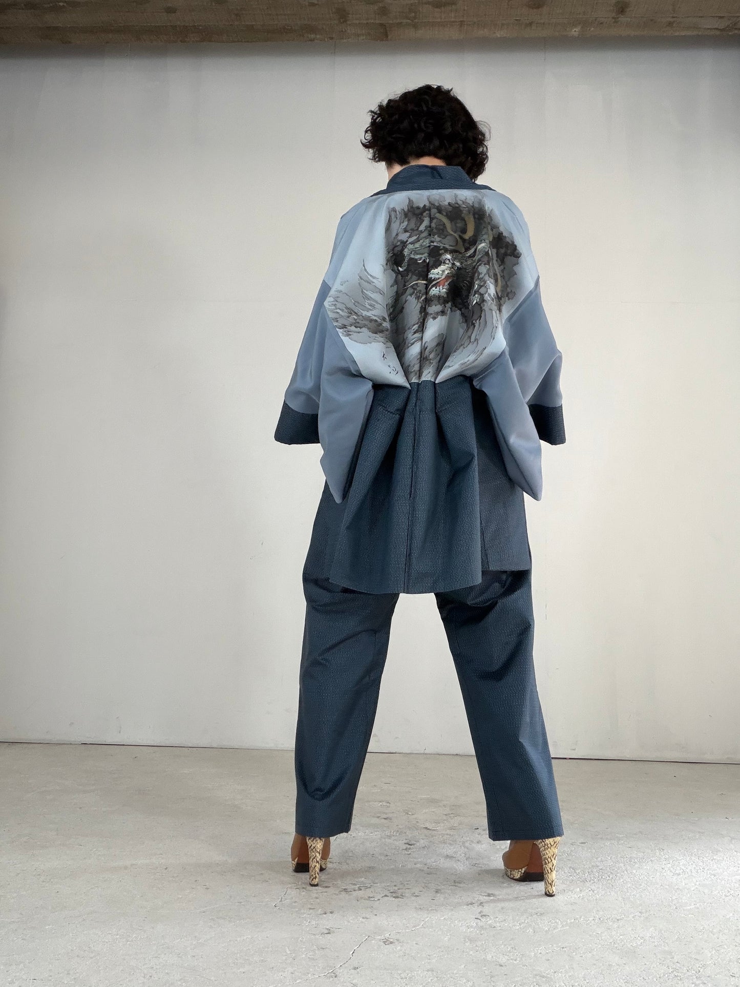 Vintage Oshima Tsumugi Haori & Kimono Pants Set "ASB013" — Upcycled from Japanese Kimono
