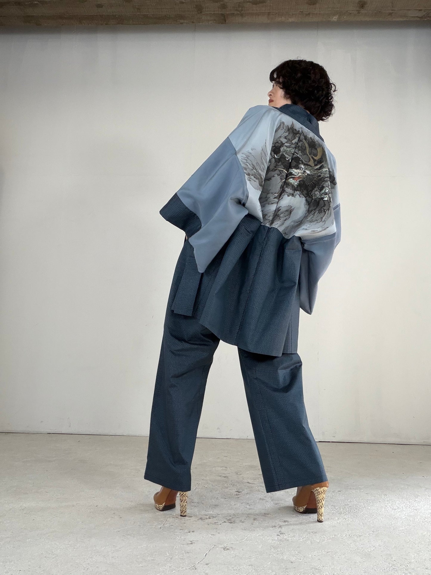 Vintage Oshima Tsumugi Haori & Kimono Pants Set "ASB013" — Upcycled from Japanese Kimono