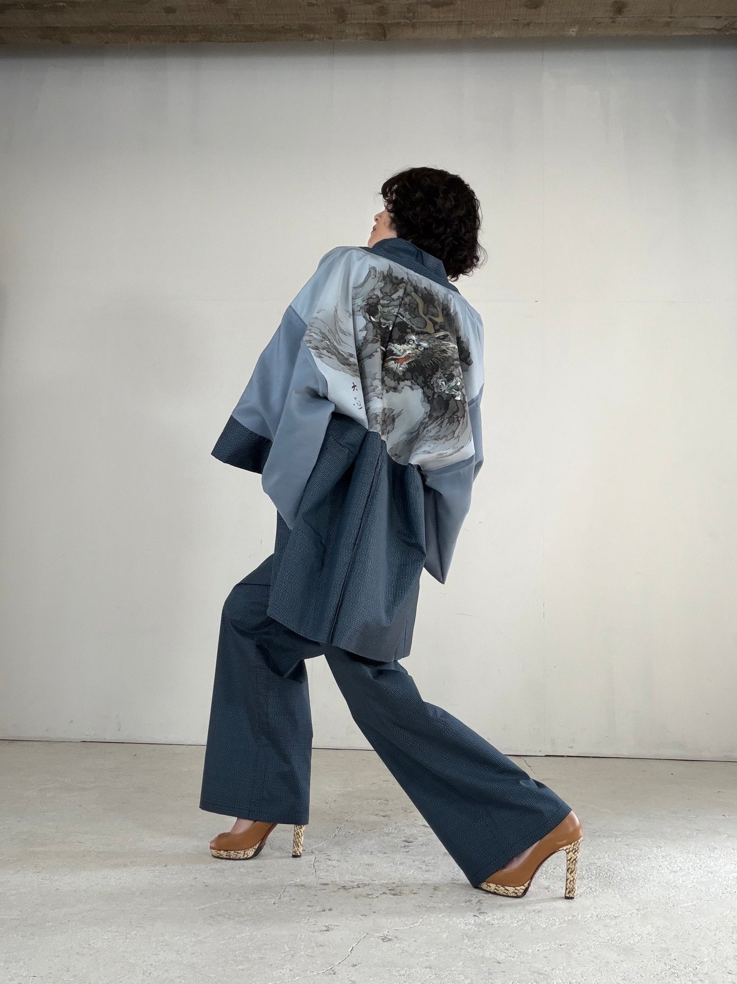 Vintage Oshima Tsumugi Haori & Kimono Pants Set "ASB013" — Upcycled from Japanese Kimono