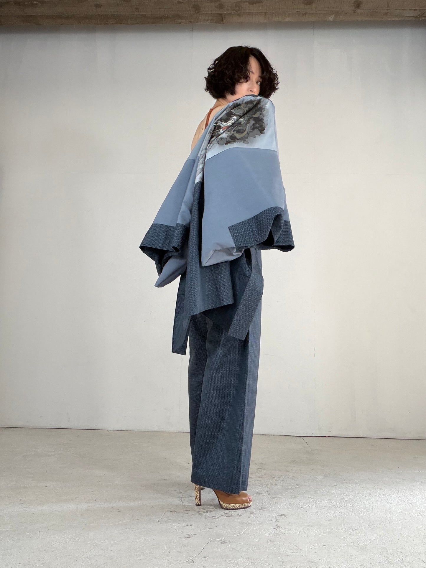 Vintage Oshima Tsumugi Haori & Kimono Pants Set "ASB013" — Upcycled from Japanese Kimono