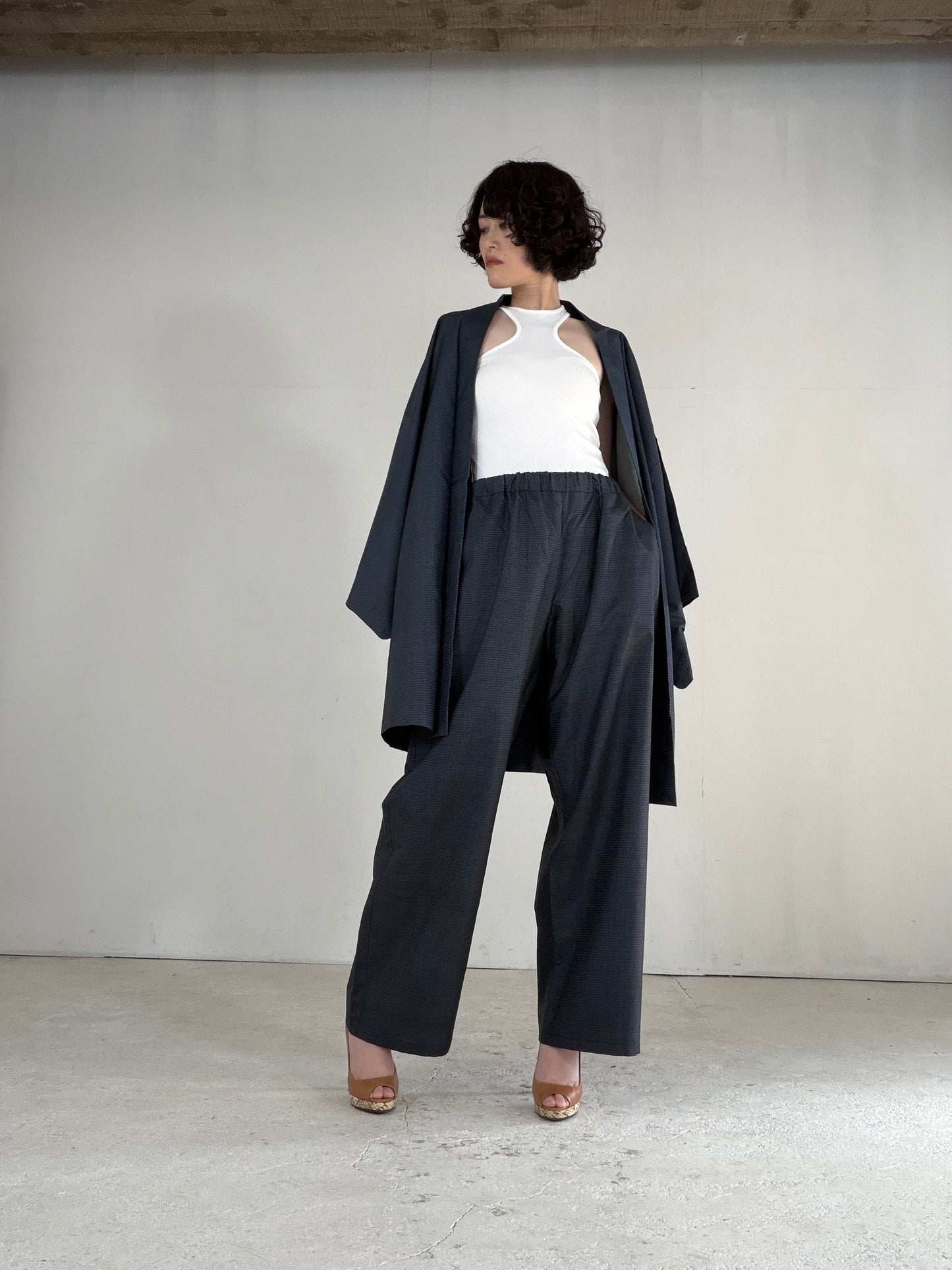 Vintage Oshima Tsumugi Haori & Kimono Pants Set "ASB012" — Upcycled from Japanese Kimono