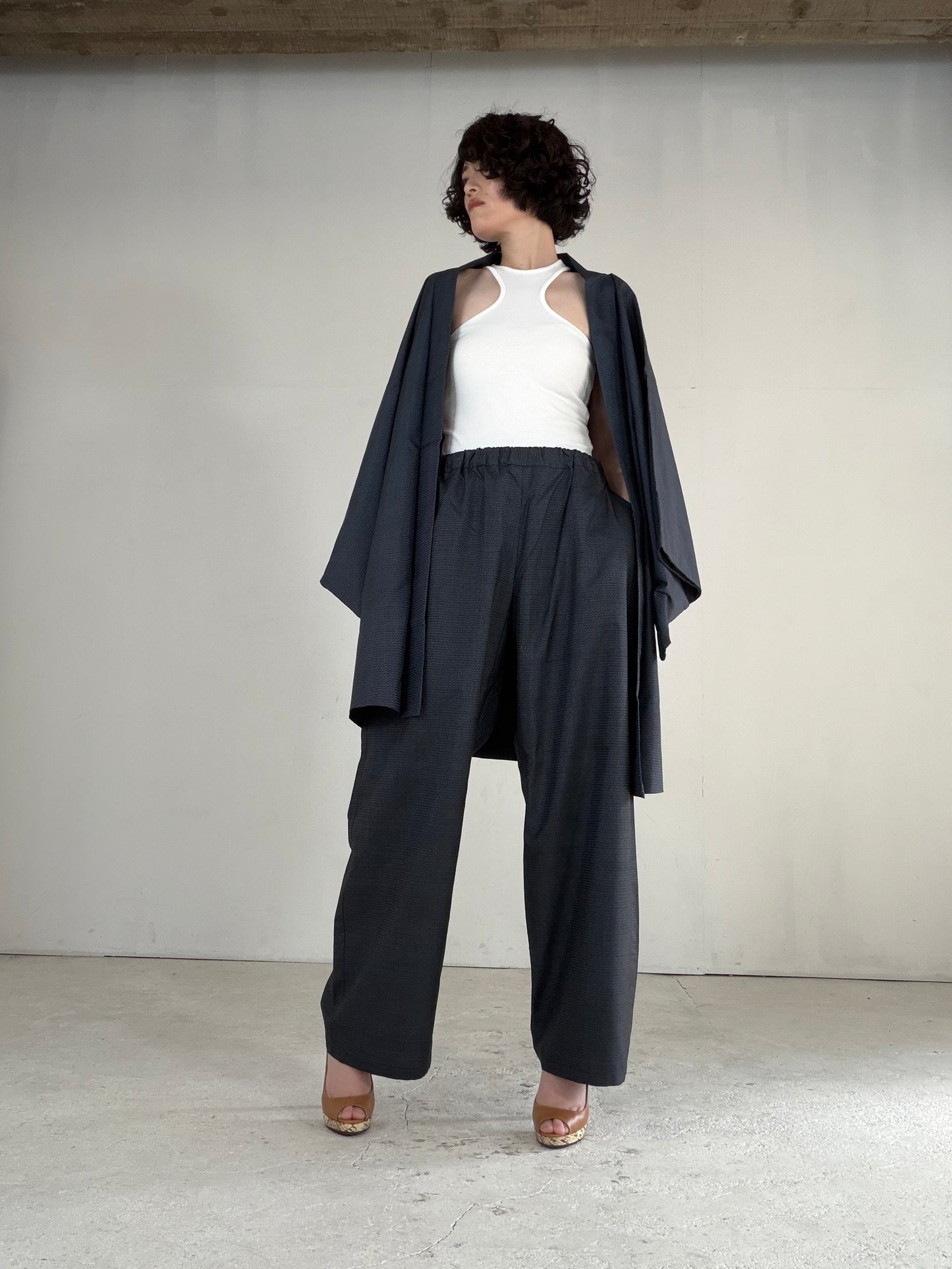 Vintage Oshima Tsumugi Haori & Kimono Pants Set "ASB012" — Upcycled from Japanese Kimono