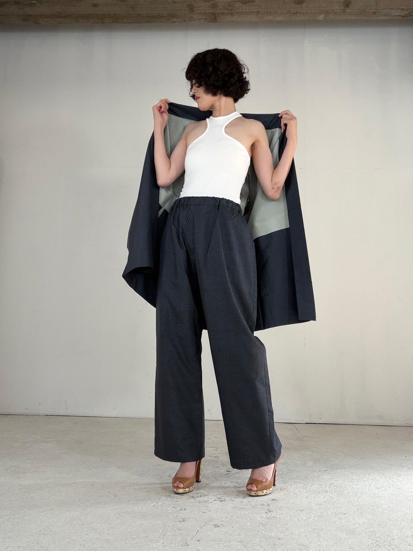 Vintage Oshima Tsumugi Haori & Kimono Pants Set "ASB012" — Upcycled from Japanese Kimono