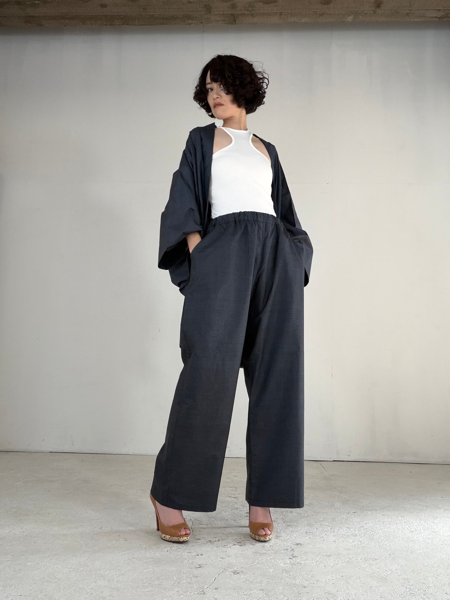 Vintage Oshima Tsumugi Haori & Kimono Pants Set "ASB012" — Upcycled from Japanese Kimono