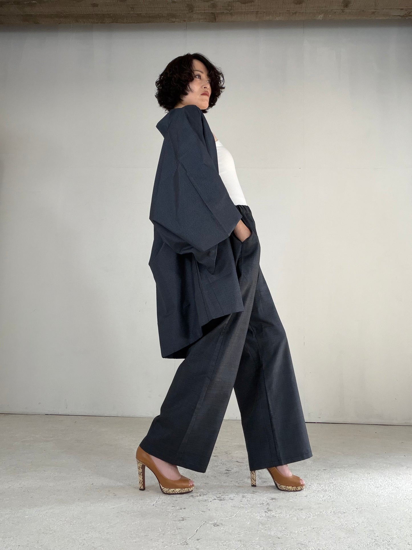 Vintage Oshima Tsumugi Haori & Kimono Pants Set "ASB012" — Upcycled from Japanese Kimono