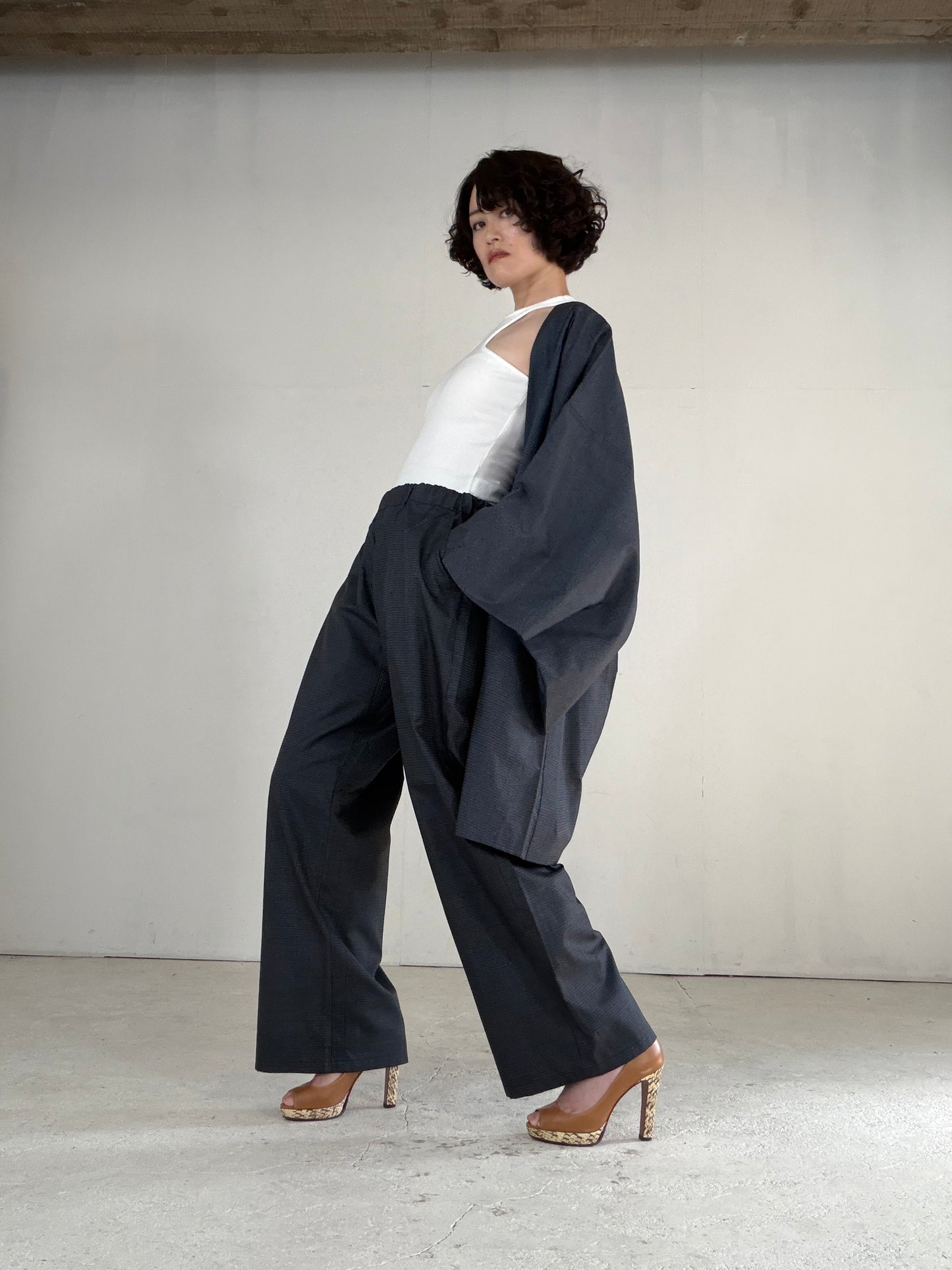 Vintage Oshima Tsumugi Haori & Kimono Pants Set "ASB012" — Upcycled from Japanese Kimono