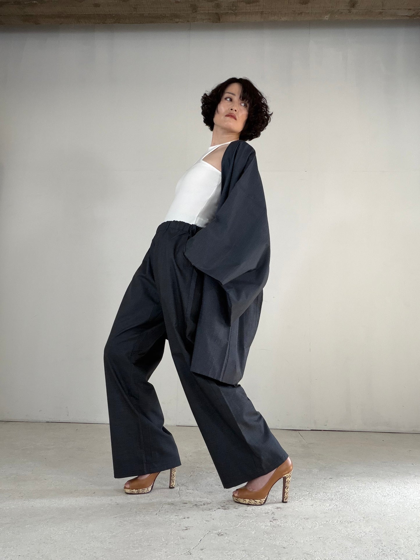 Vintage Oshima Tsumugi Haori & Kimono Pants Set "ASB012" — Upcycled from Japanese Kimono