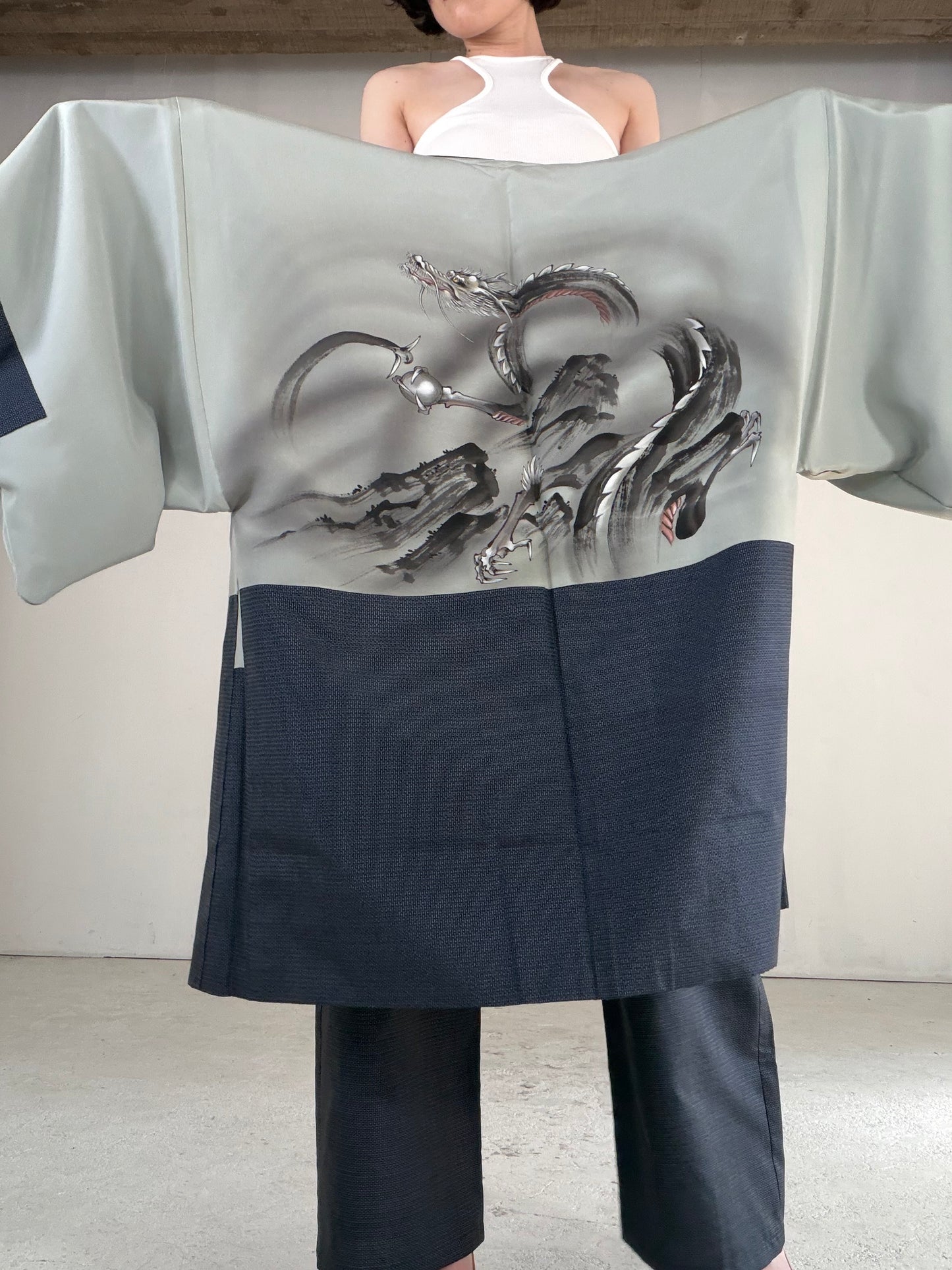 Vintage Oshima Tsumugi Haori & Kimono Pants Set "ASB012" — Upcycled from Japanese Kimono