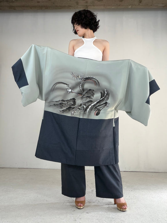 Vintage Oshima Tsumugi Haori & Kimono Pants Set "ASB012" — Upcycled from Japanese Kimono