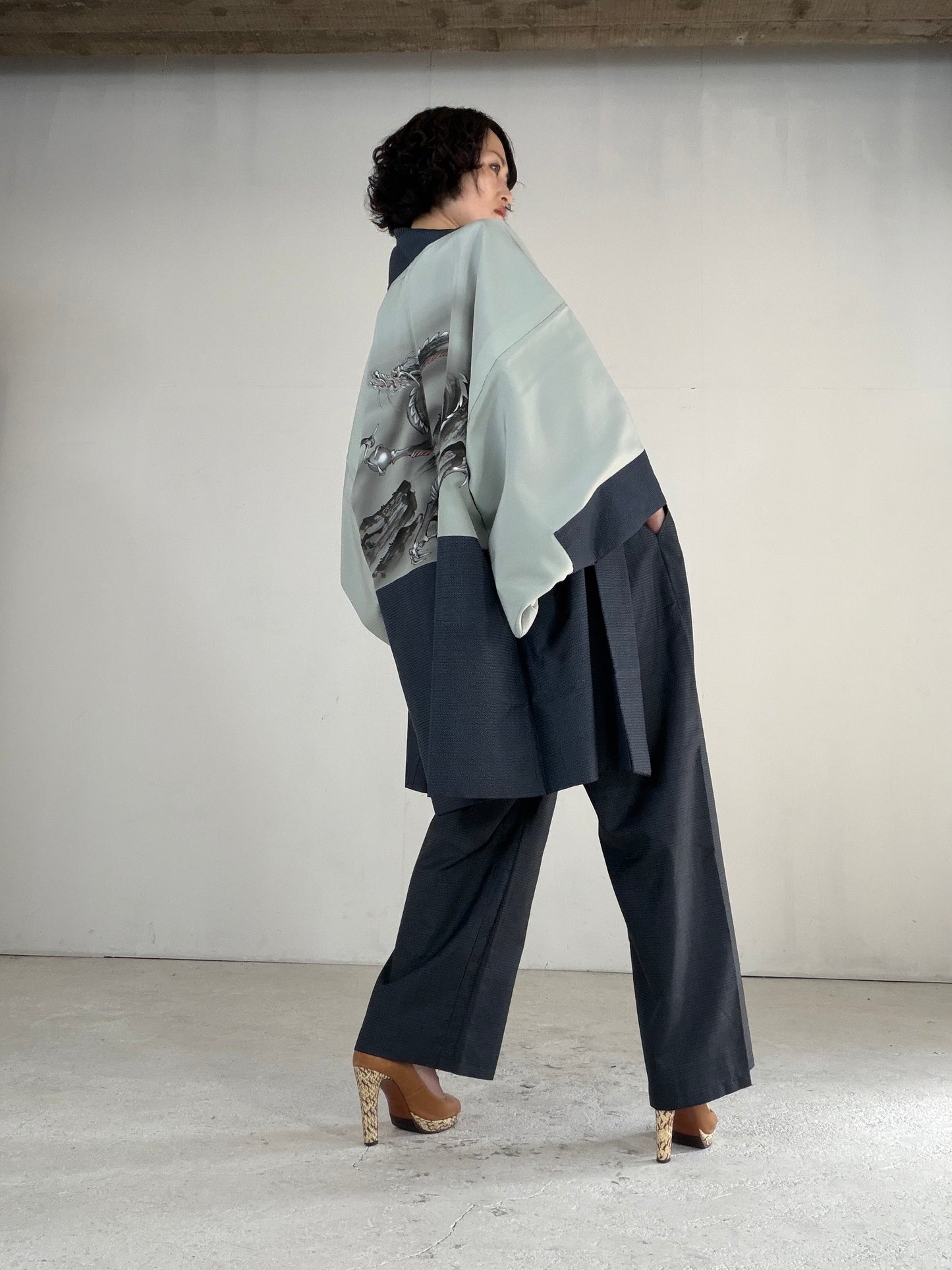 Vintage Oshima Tsumugi Haori & Kimono Pants Set "ASB012" — Upcycled from Japanese Kimono