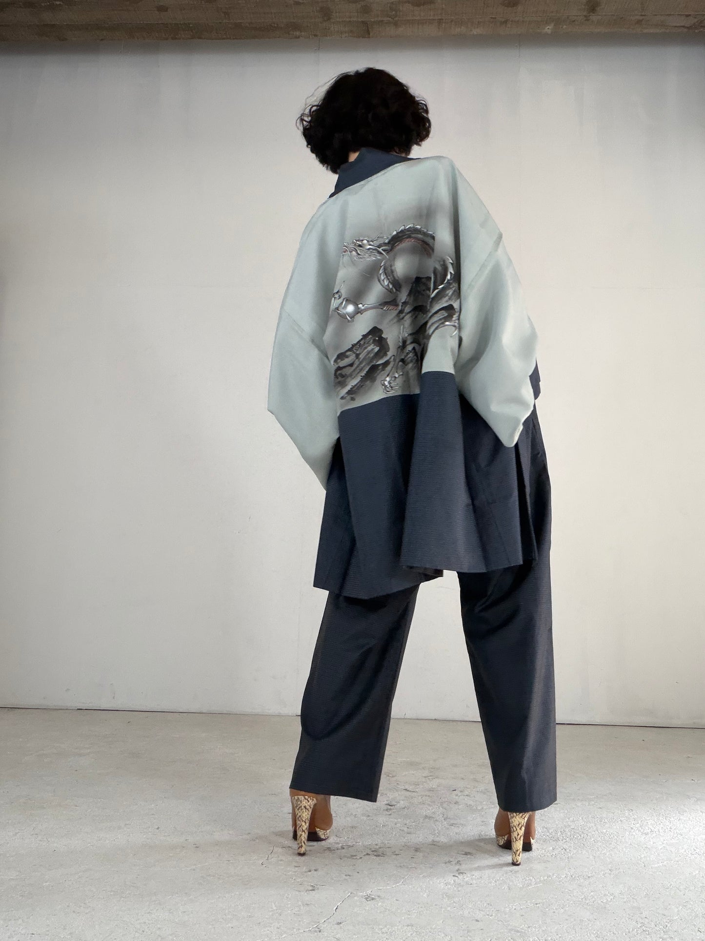 Vintage Oshima Tsumugi Haori & Kimono Pants Set "ASB012" — Upcycled from Japanese Kimono