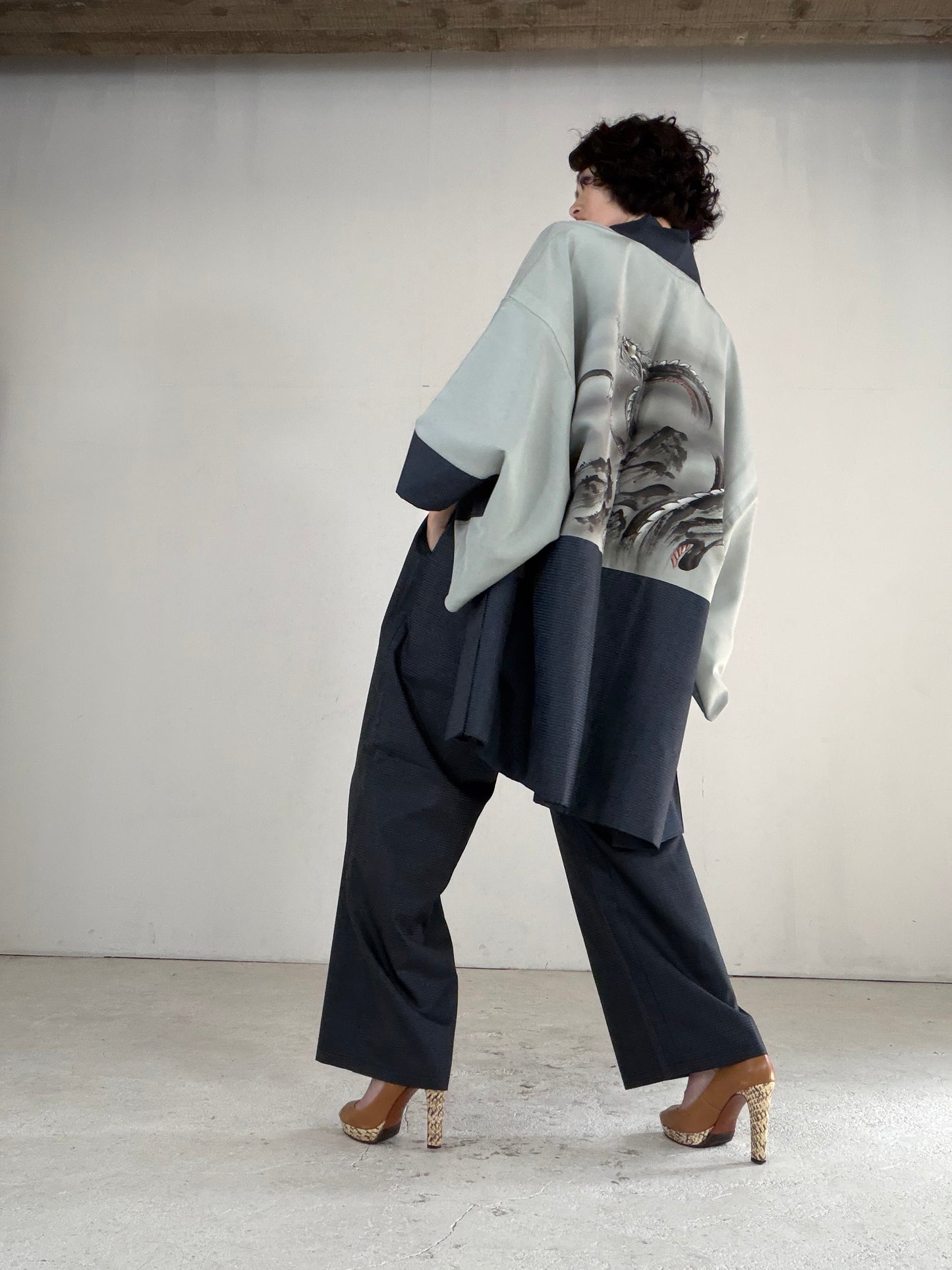 Vintage Oshima Tsumugi Haori & Kimono Pants Set "ASB012" — Upcycled from Japanese Kimono