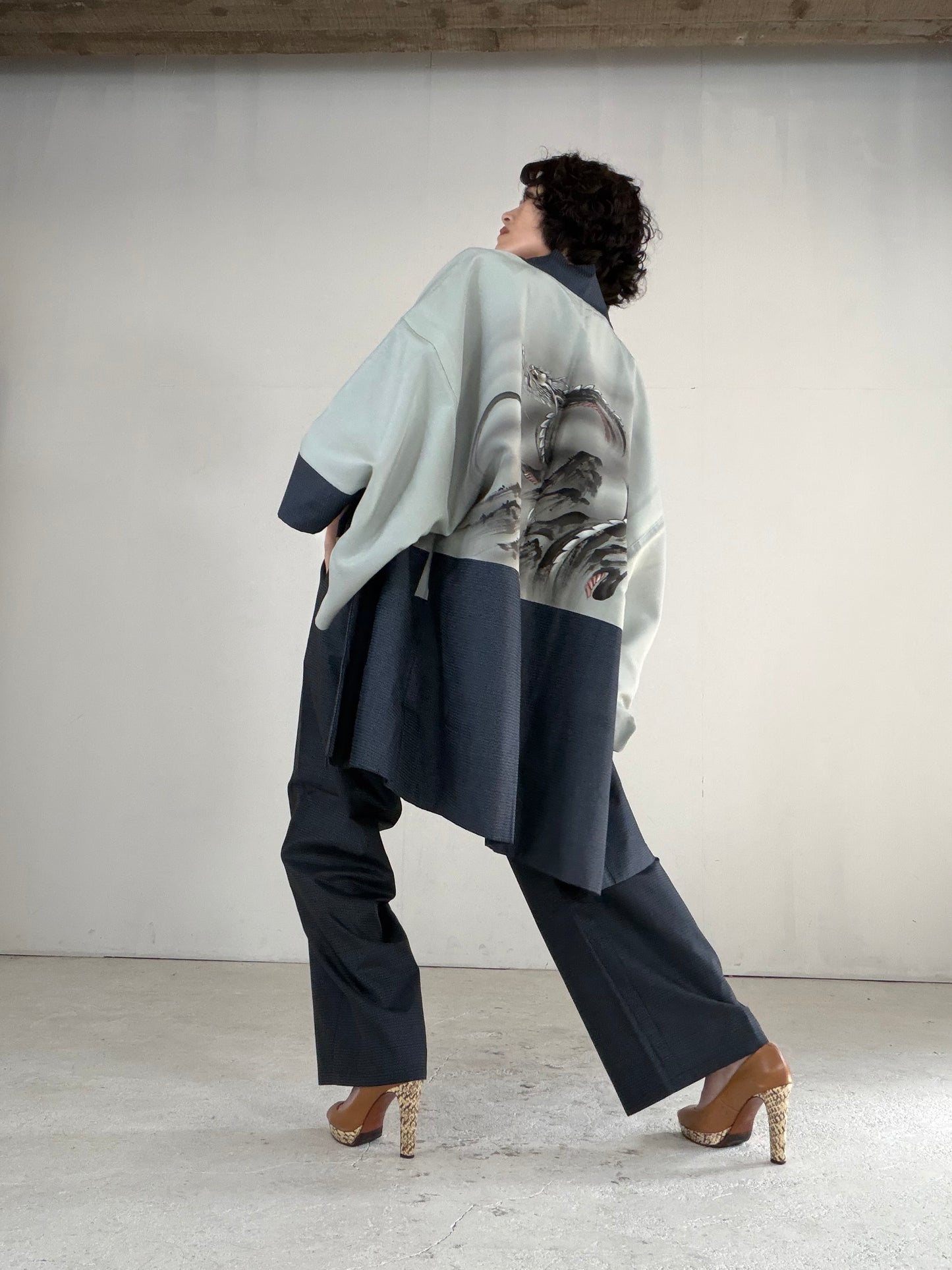 Vintage Oshima Tsumugi Haori & Kimono Pants Set "ASB012" — Upcycled from Japanese Kimono