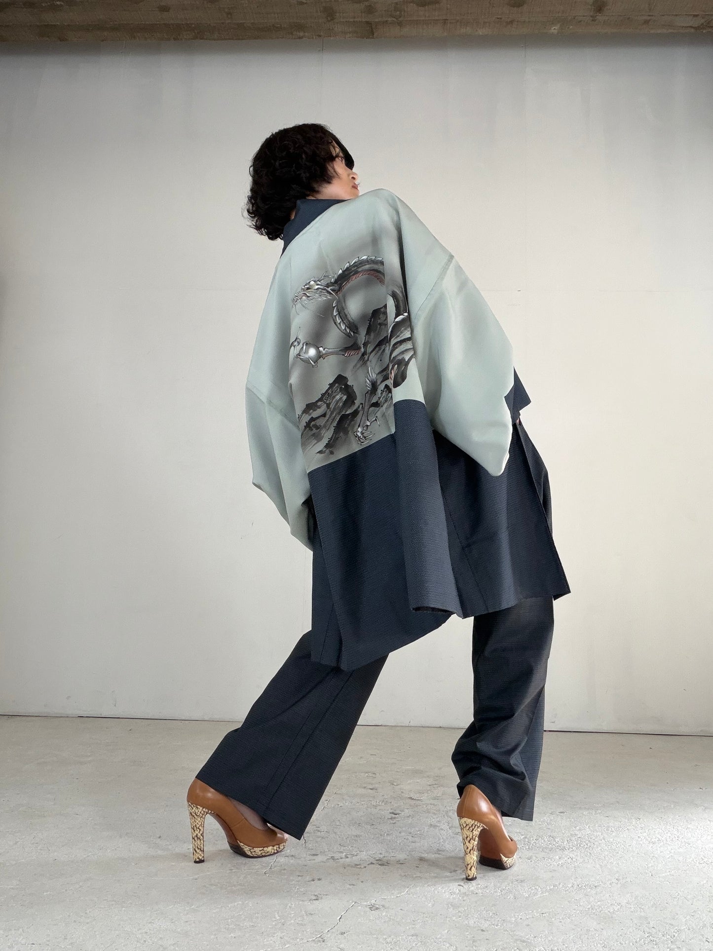 Vintage Oshima Tsumugi Haori & Kimono Pants Set "ASB012" — Upcycled from Japanese Kimono