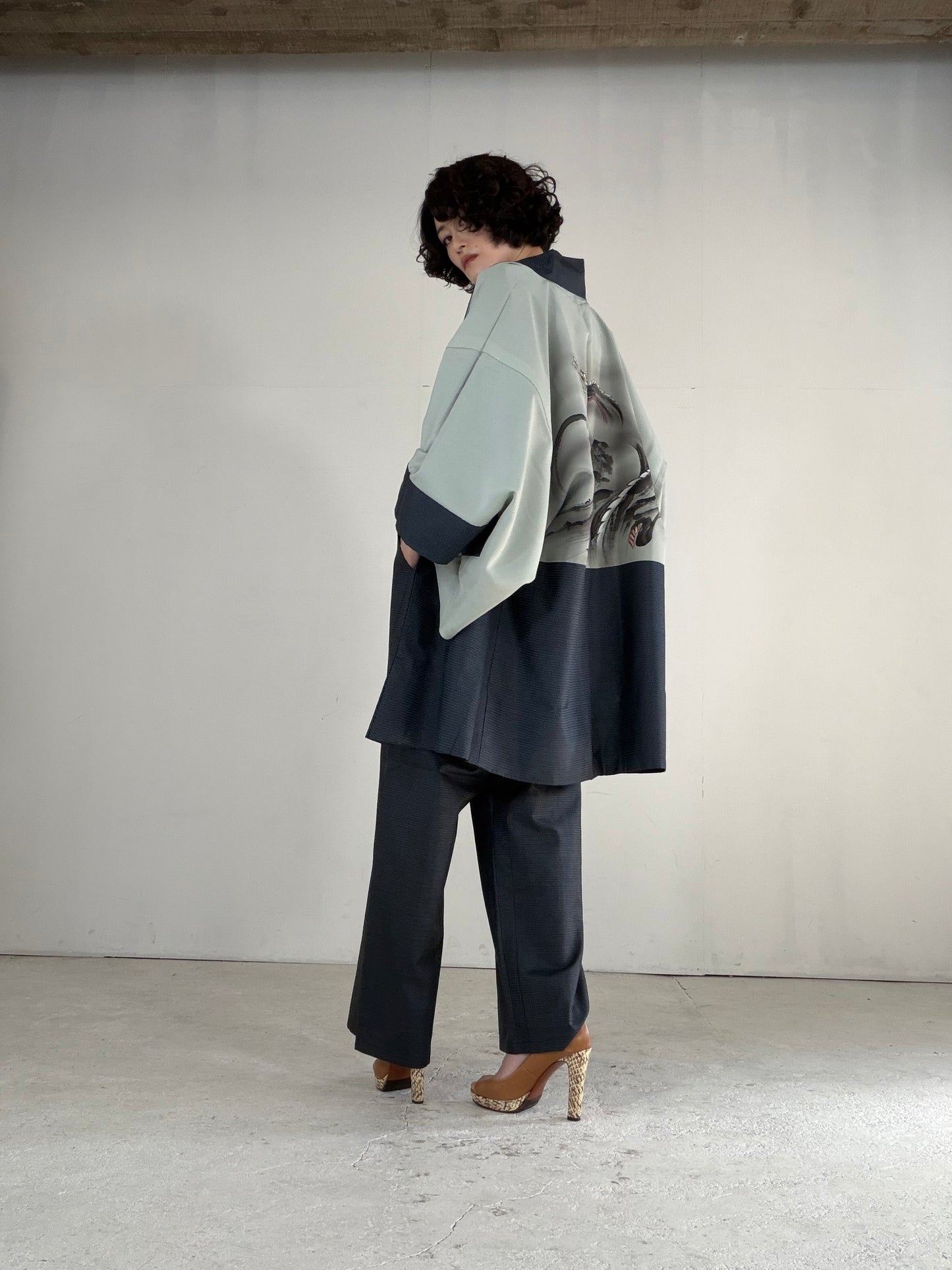 Vintage Oshima Tsumugi Haori & Kimono Pants Set "ASB012" — Upcycled from Japanese Kimono