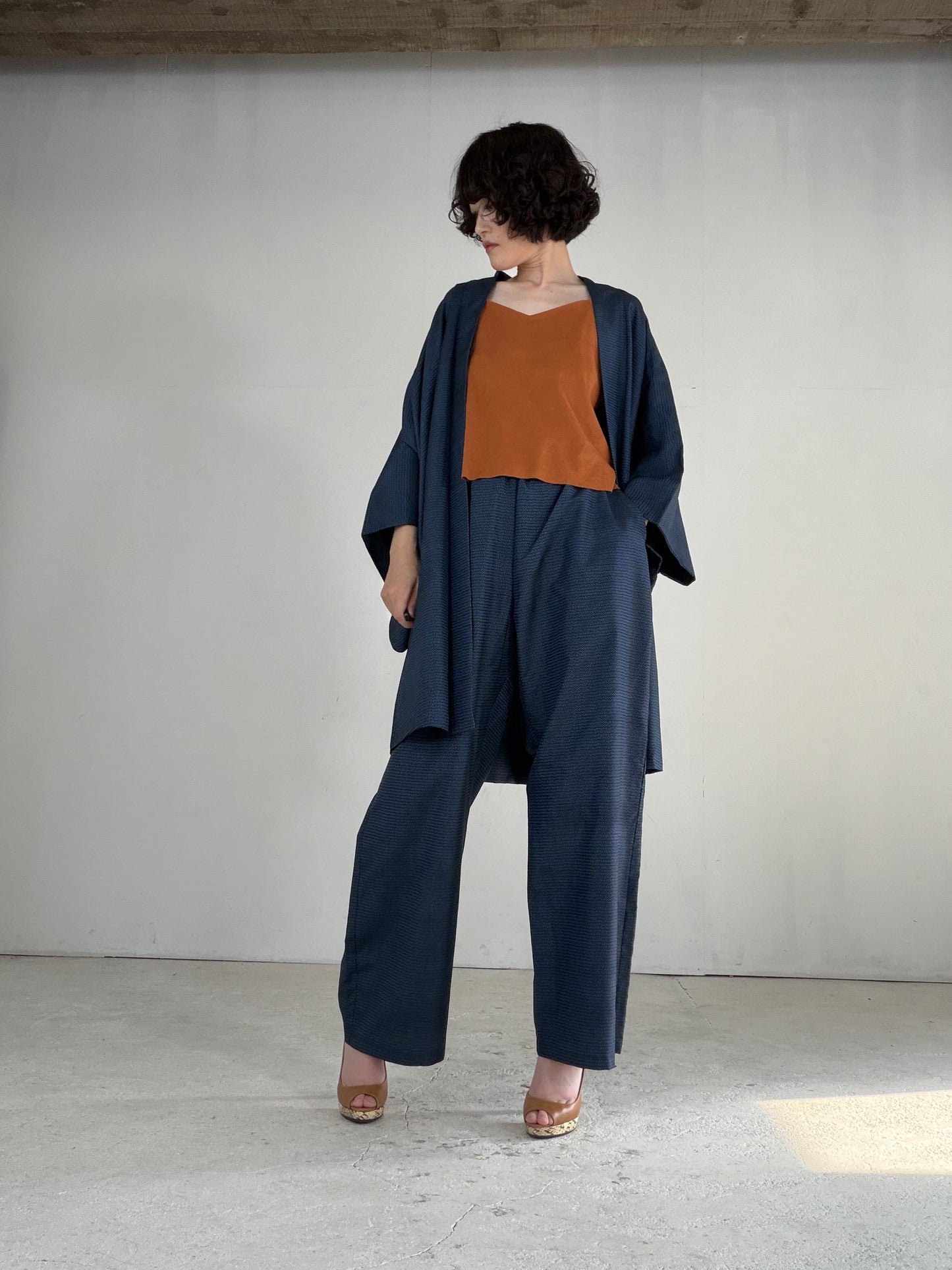 Vintage Oshima Tsumugi Haori & Kimono Pants Set "ASB011" — Upcycled from Japanese Kimono