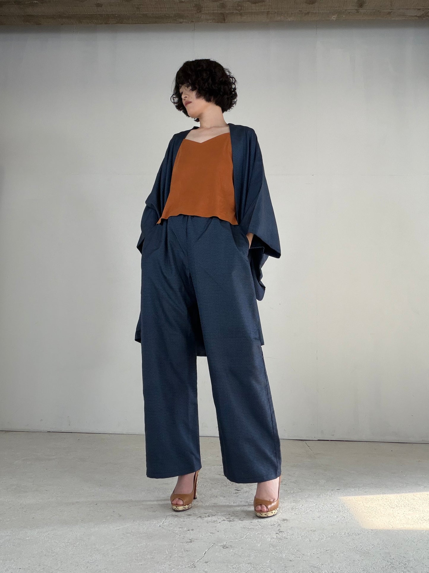 Vintage Oshima Tsumugi Haori & Kimono Pants Set "ASB011" — Upcycled from Japanese Kimono