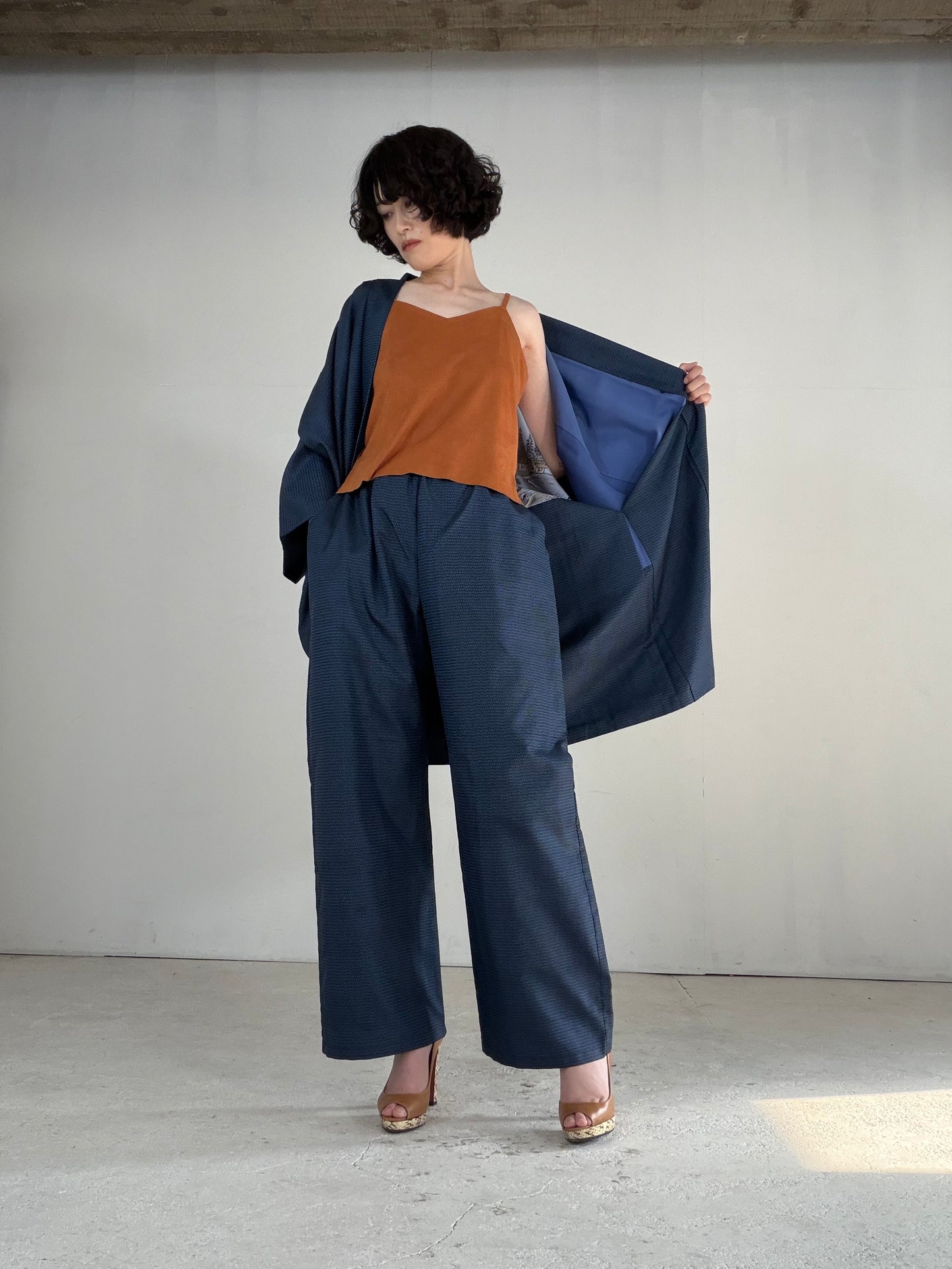 Vintage Oshima Tsumugi Haori & Kimono Pants Set "ASB011" — Upcycled from Japanese Kimono