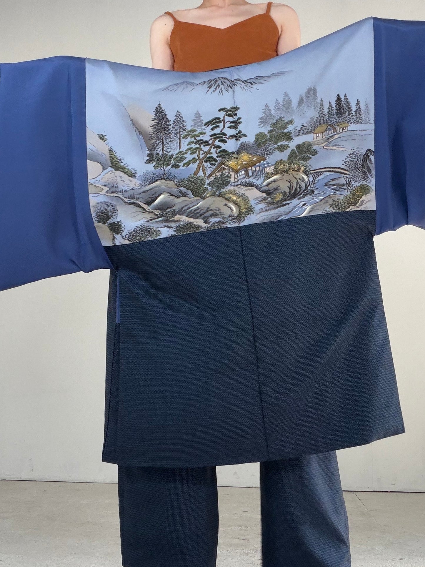 Vintage Oshima Tsumugi Haori & Kimono Pants Set "ASB011" — Upcycled from Japanese Kimono