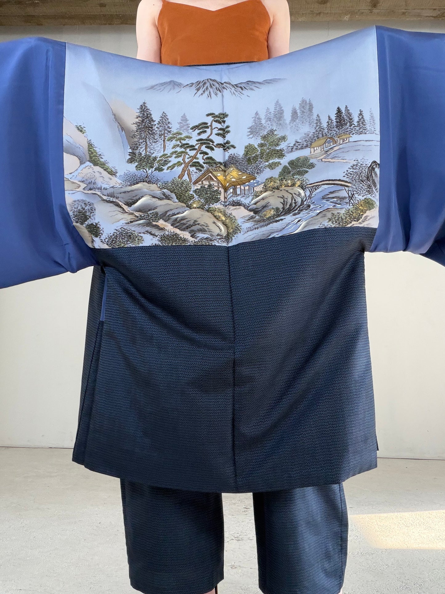 Vintage Oshima Tsumugi Haori & Kimono Pants Set "ASB011" — Upcycled from Japanese Kimono