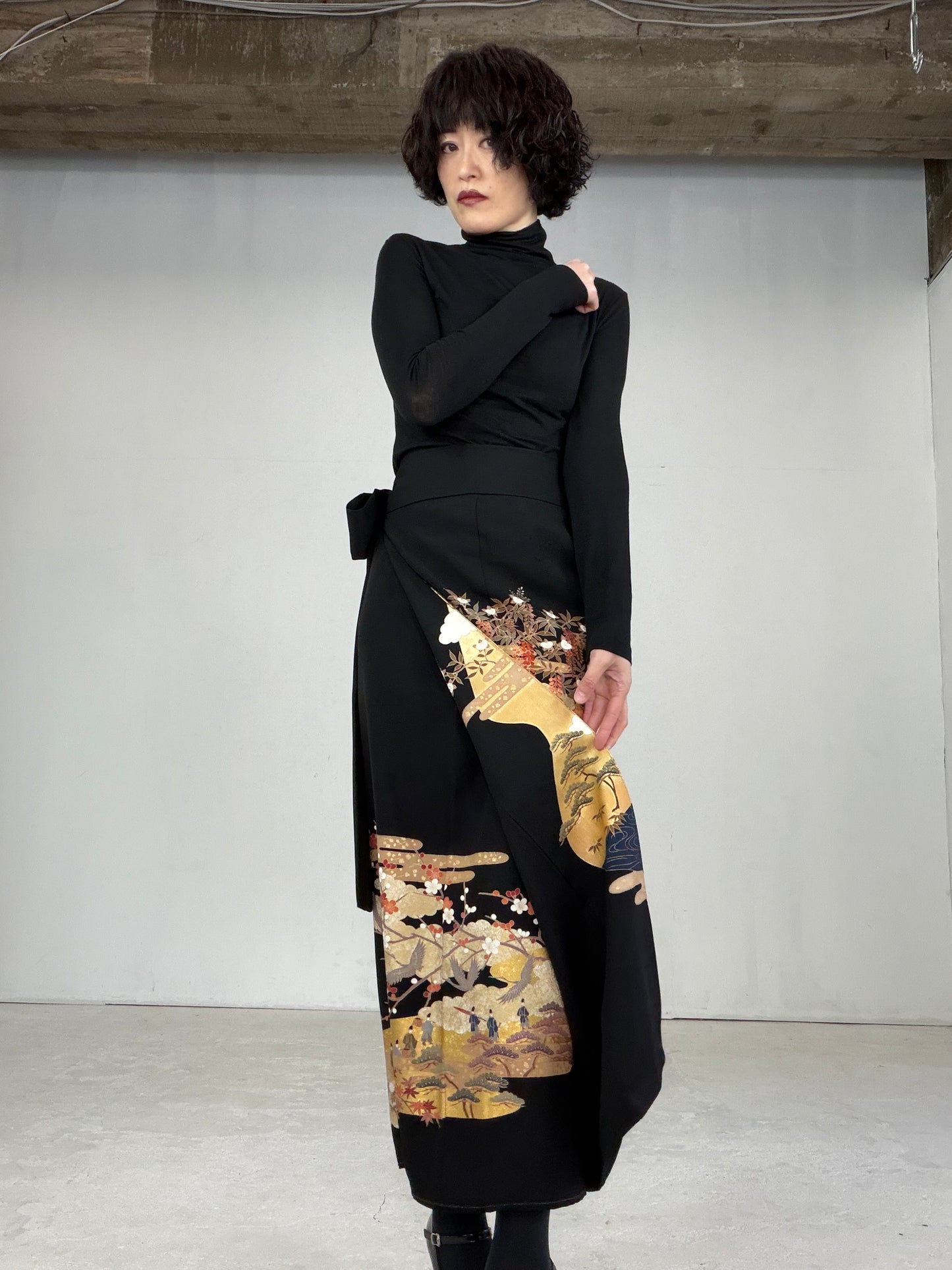 EDO-ZUMA SKIRT UPCYCLED FROM JAPANESE KIMONO "EDO025"