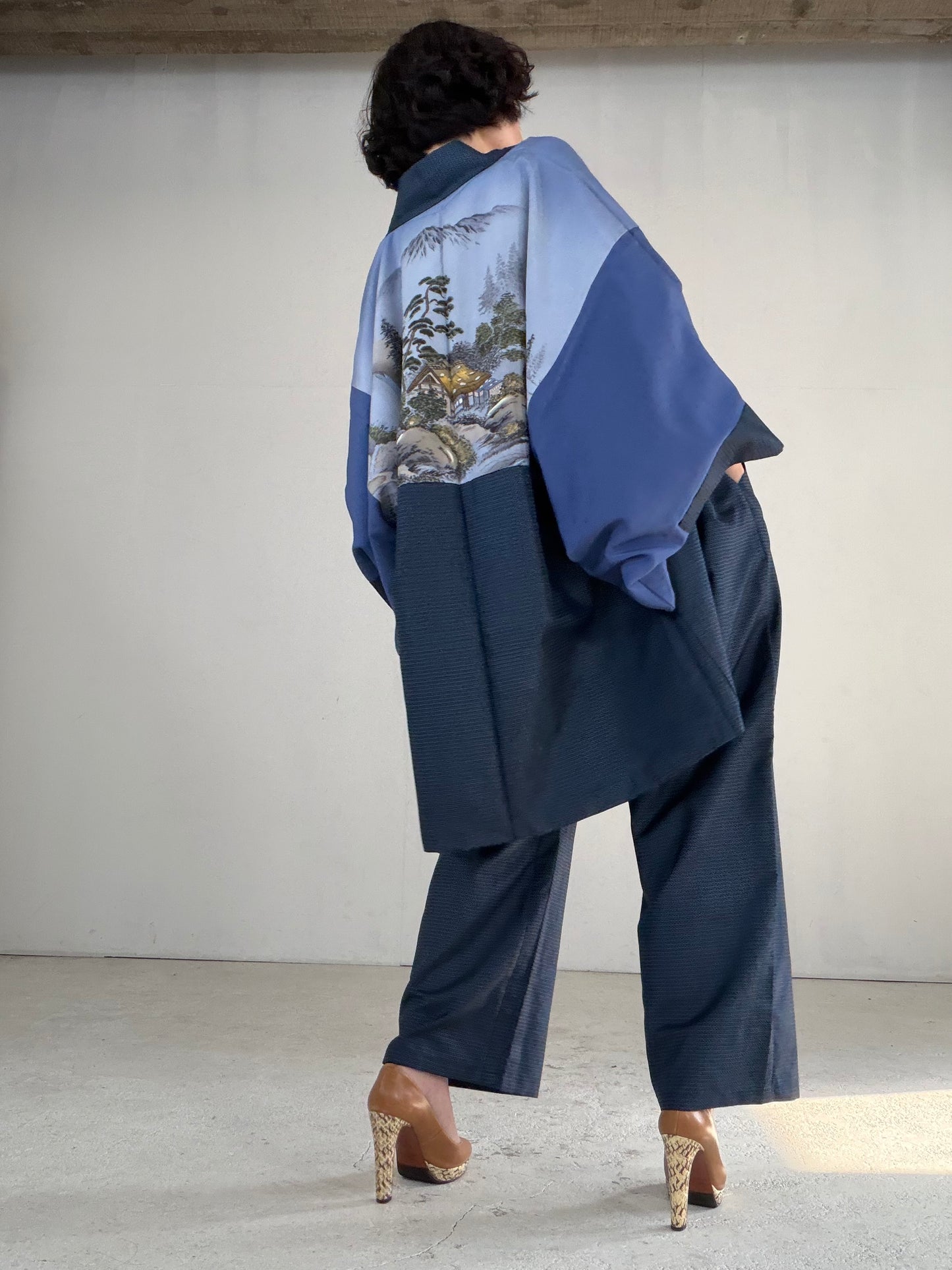 Vintage Oshima Tsumugi Haori & Kimono Pants Set "ASB011" — Upcycled from Japanese Kimono