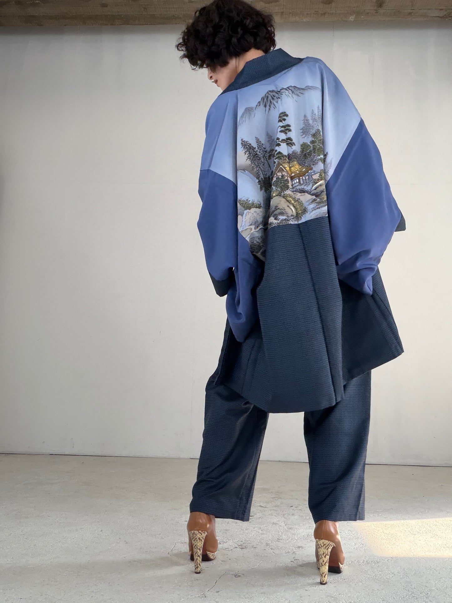 Vintage Oshima Tsumugi Haori & Kimono Pants Set "ASB011" — Upcycled from Japanese Kimono