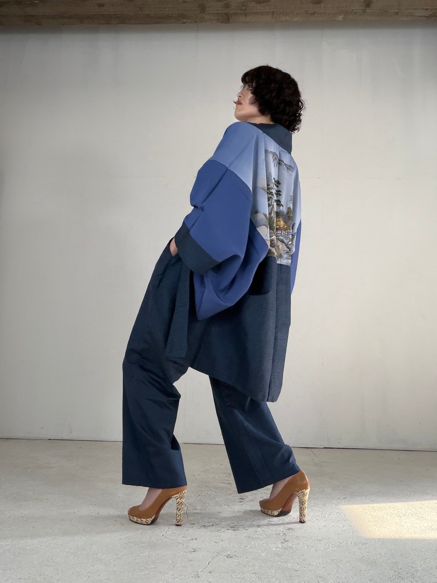 Vintage Oshima Tsumugi Haori & Kimono Pants Set "ASB011" — Upcycled from Japanese Kimono