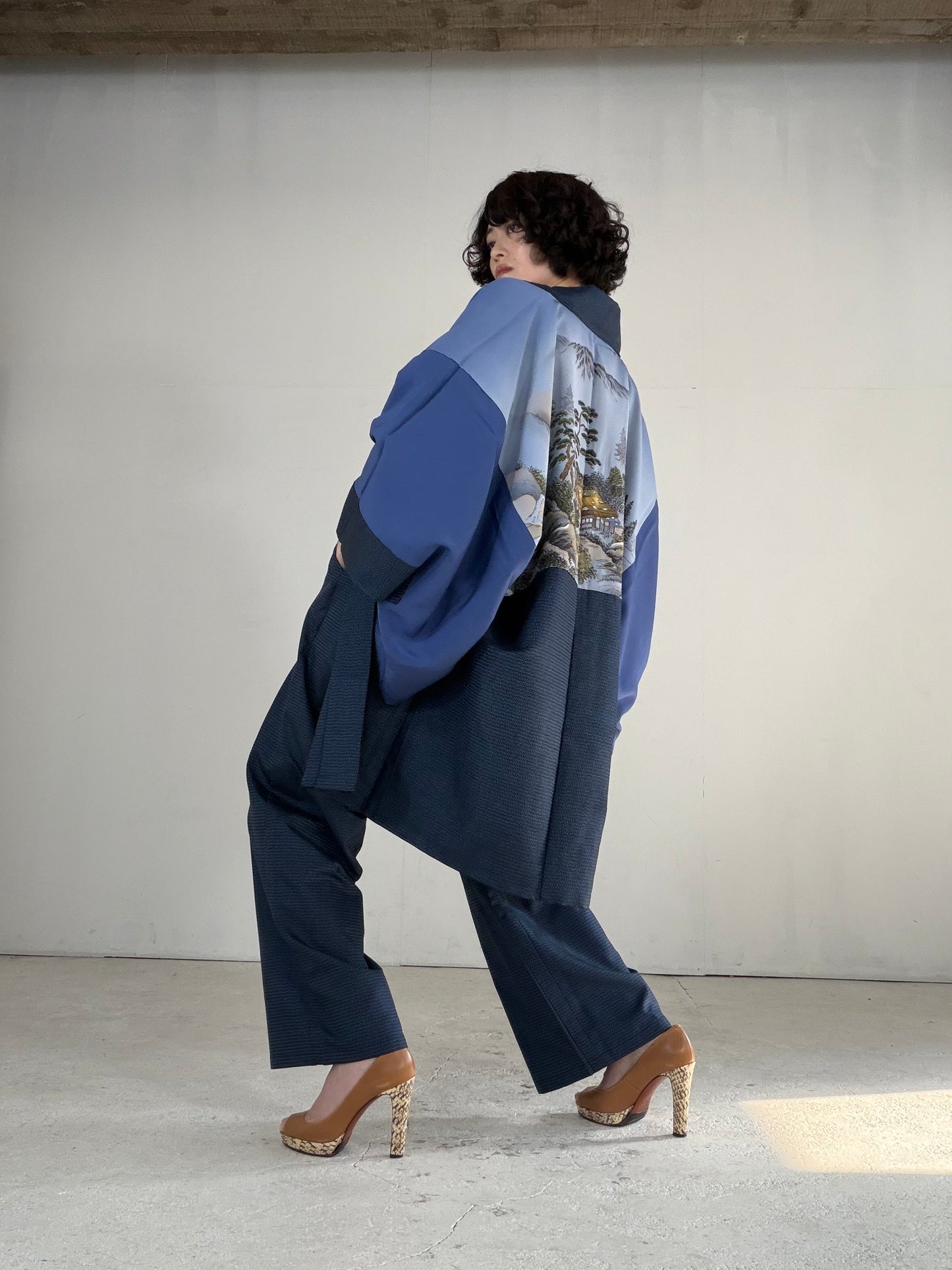 Vintage Oshima Tsumugi Haori & Kimono Pants Set "ASB011" — Upcycled from Japanese Kimono