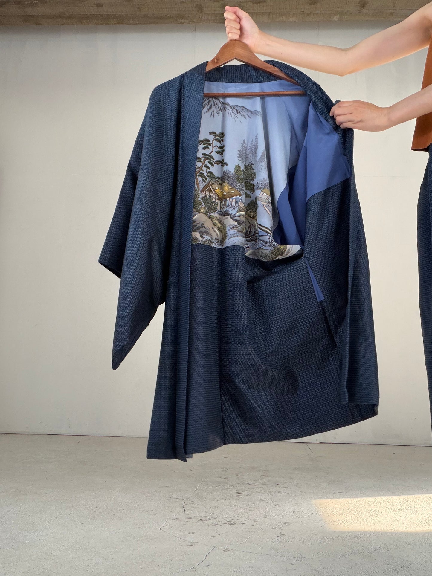 Vintage Oshima Tsumugi Haori & Kimono Pants Set "ASB011" — Upcycled from Japanese Kimono