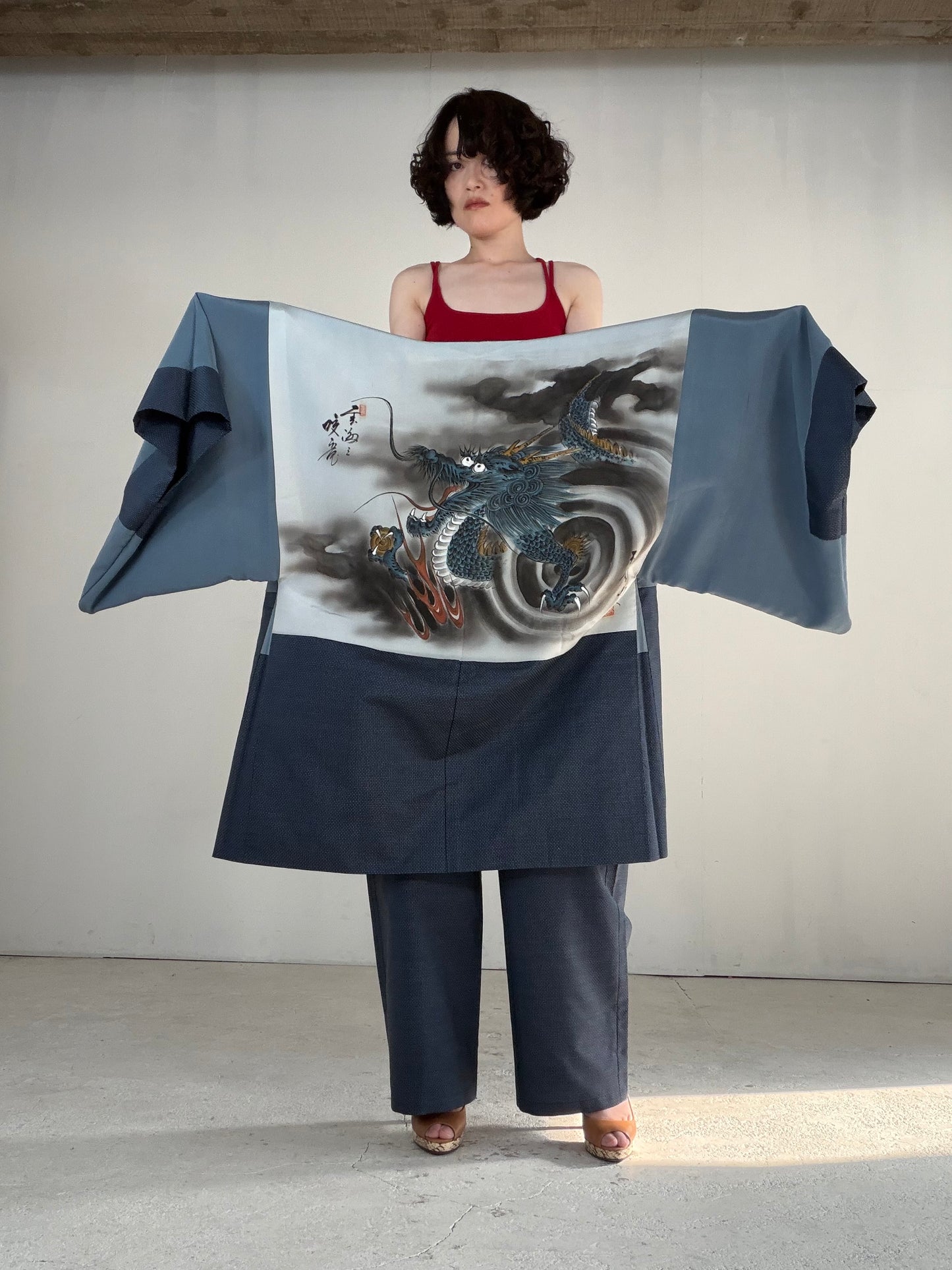Vintage Oshima Tsumugi Haori & Kimono Pants Set "ASB010" — Upcycled from Japanese Kimono