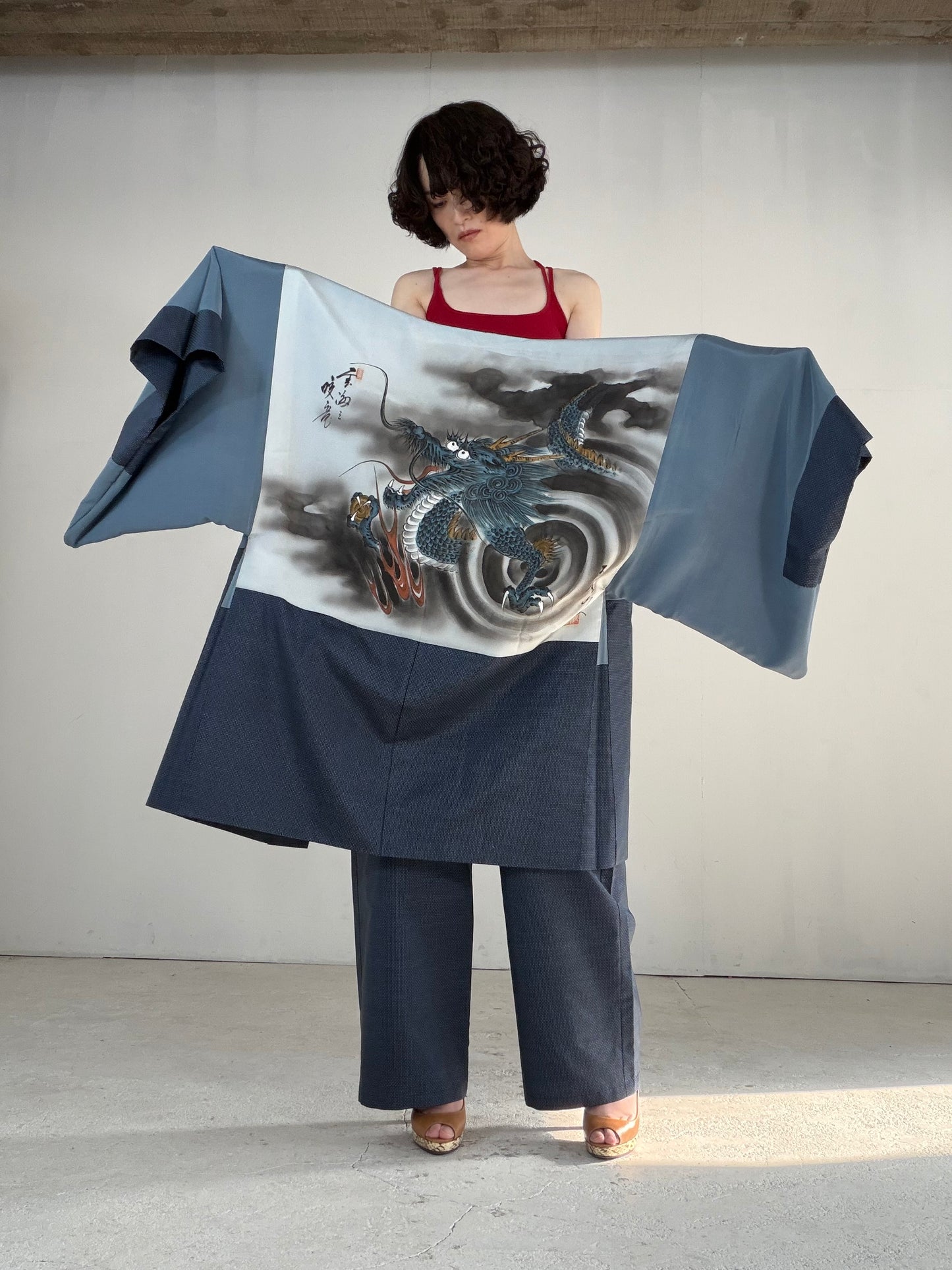 Vintage Oshima Tsumugi Haori & Kimono Pants Set "ASB010" — Upcycled from Japanese Kimono