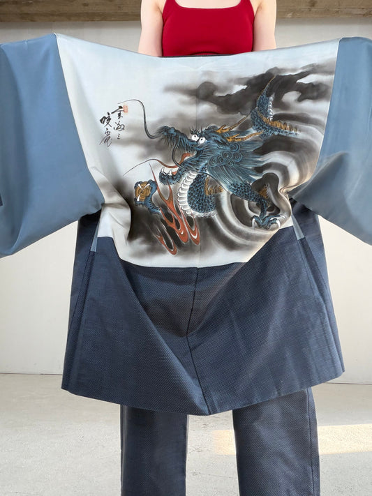 Vintage Oshima Tsumugi Haori & Kimono Pants Set "ASB010" — Upcycled from Japanese Kimono
