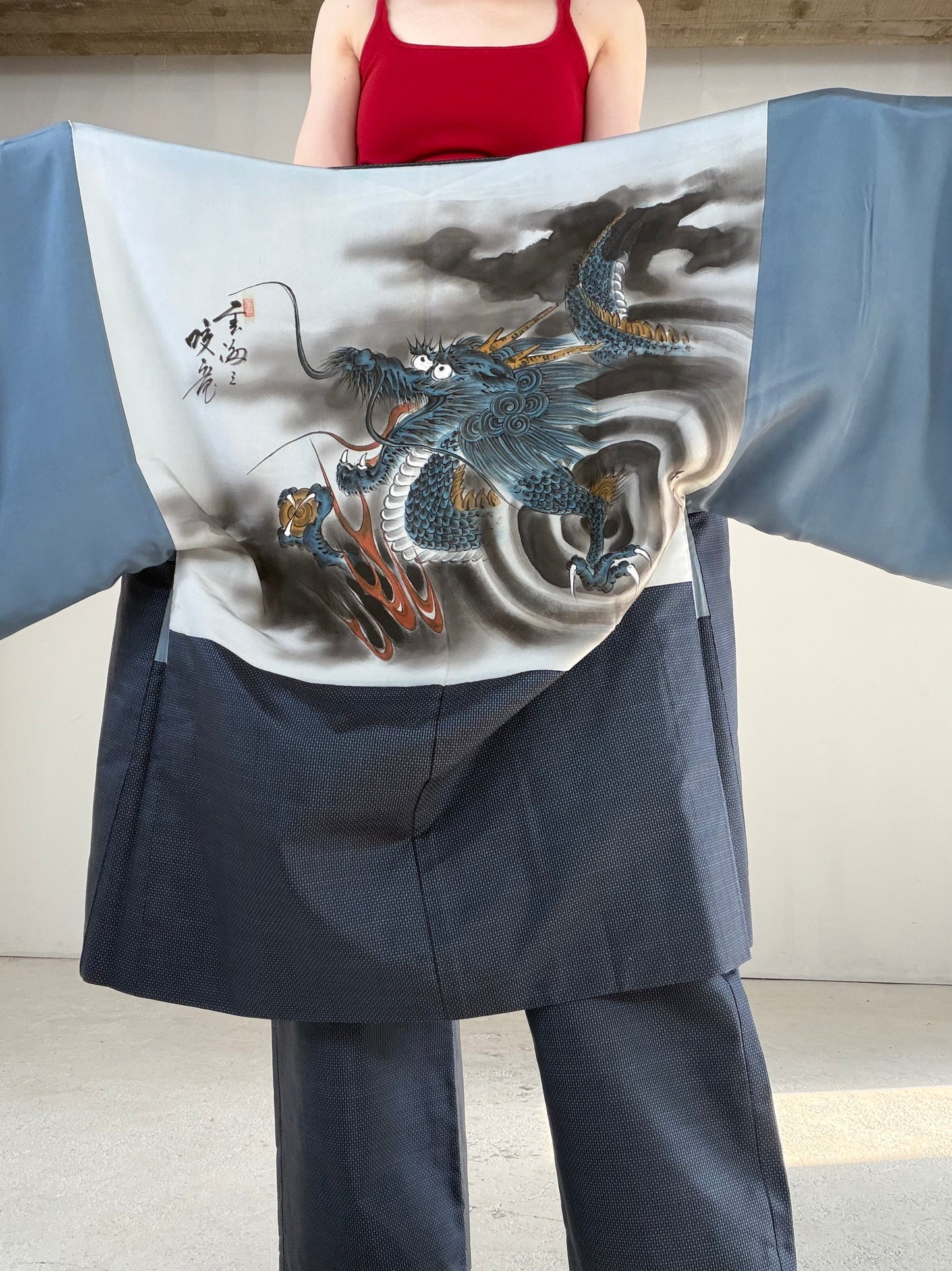 Vintage Oshima Tsumugi Haori & Kimono Pants Set "ASB010" — Upcycled from Japanese Kimono