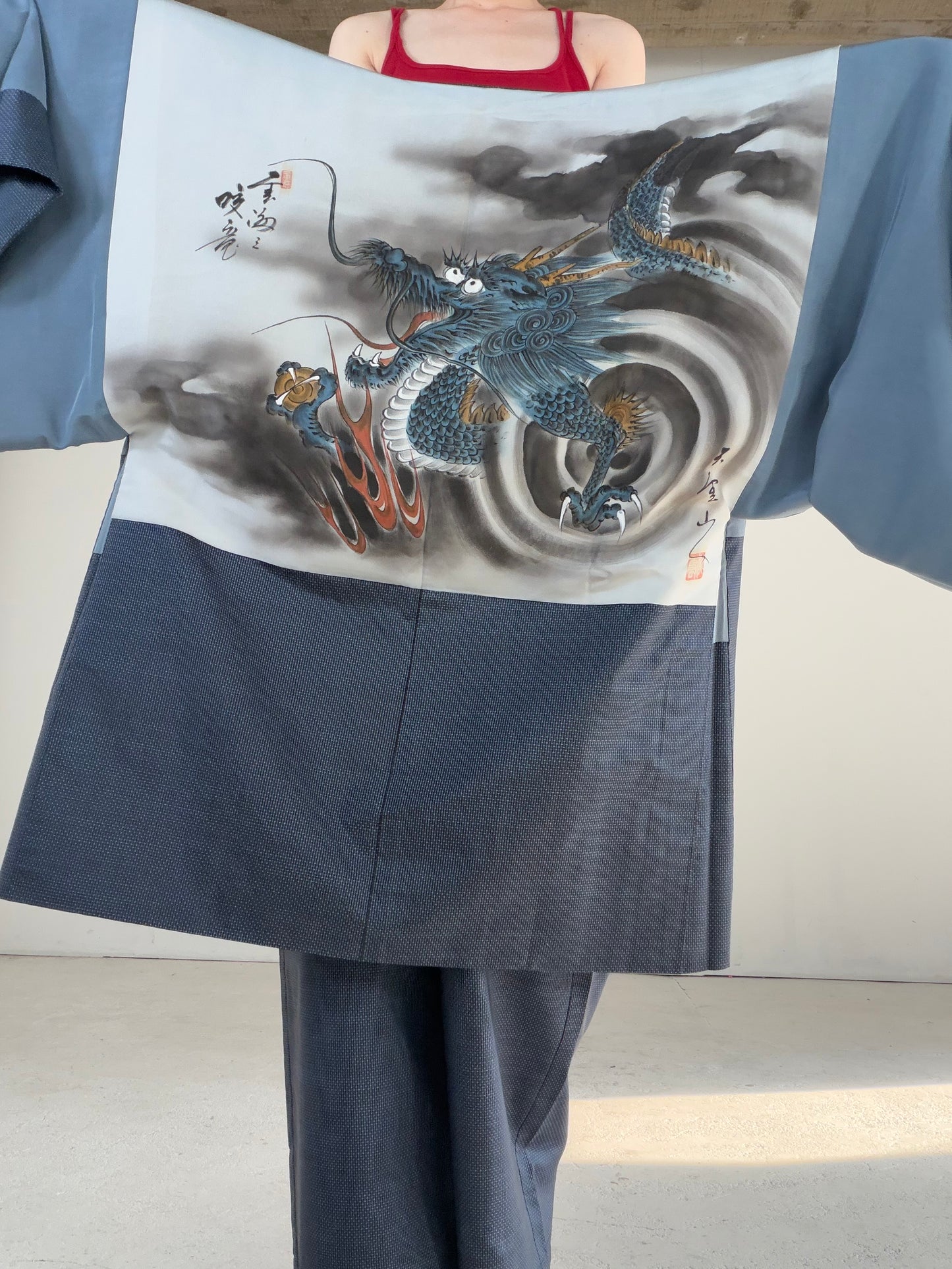Vintage Oshima Tsumugi Haori & Kimono Pants Set "ASB010" — Upcycled from Japanese Kimono
