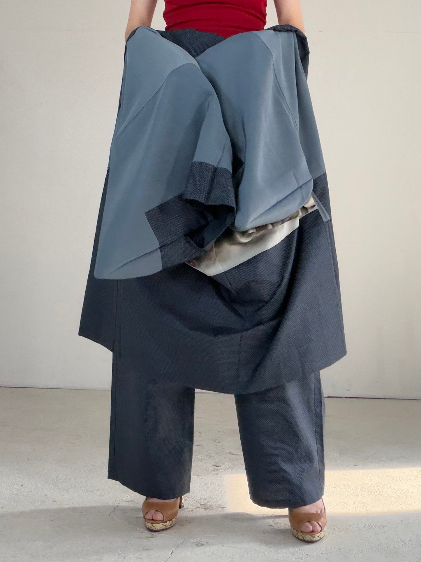 Vintage Oshima Tsumugi Haori & Kimono Pants Set "ASB010" — Upcycled from Japanese Kimono