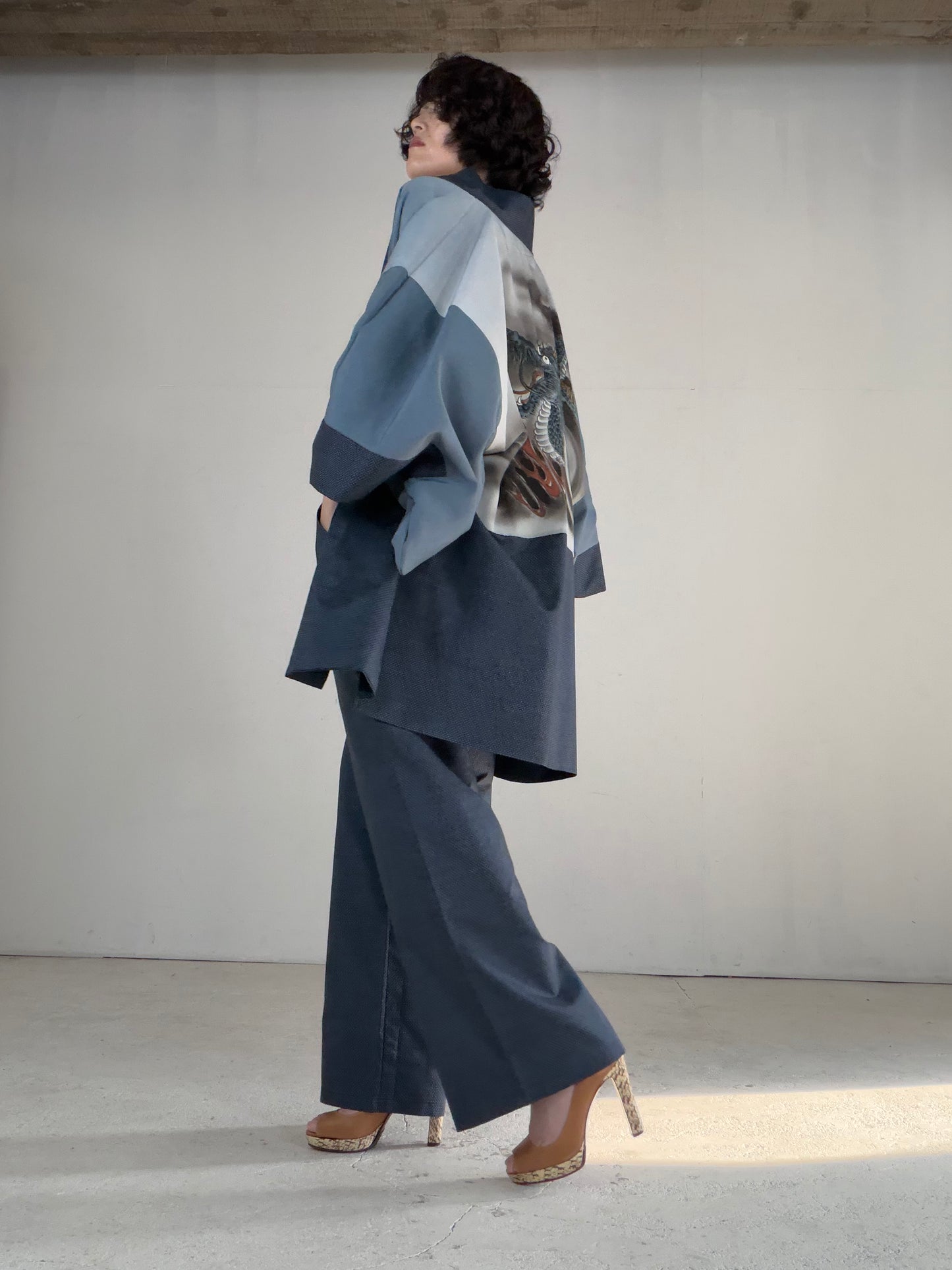 Vintage Oshima Tsumugi Haori & Kimono Pants Set "ASB010" — Upcycled from Japanese Kimono
