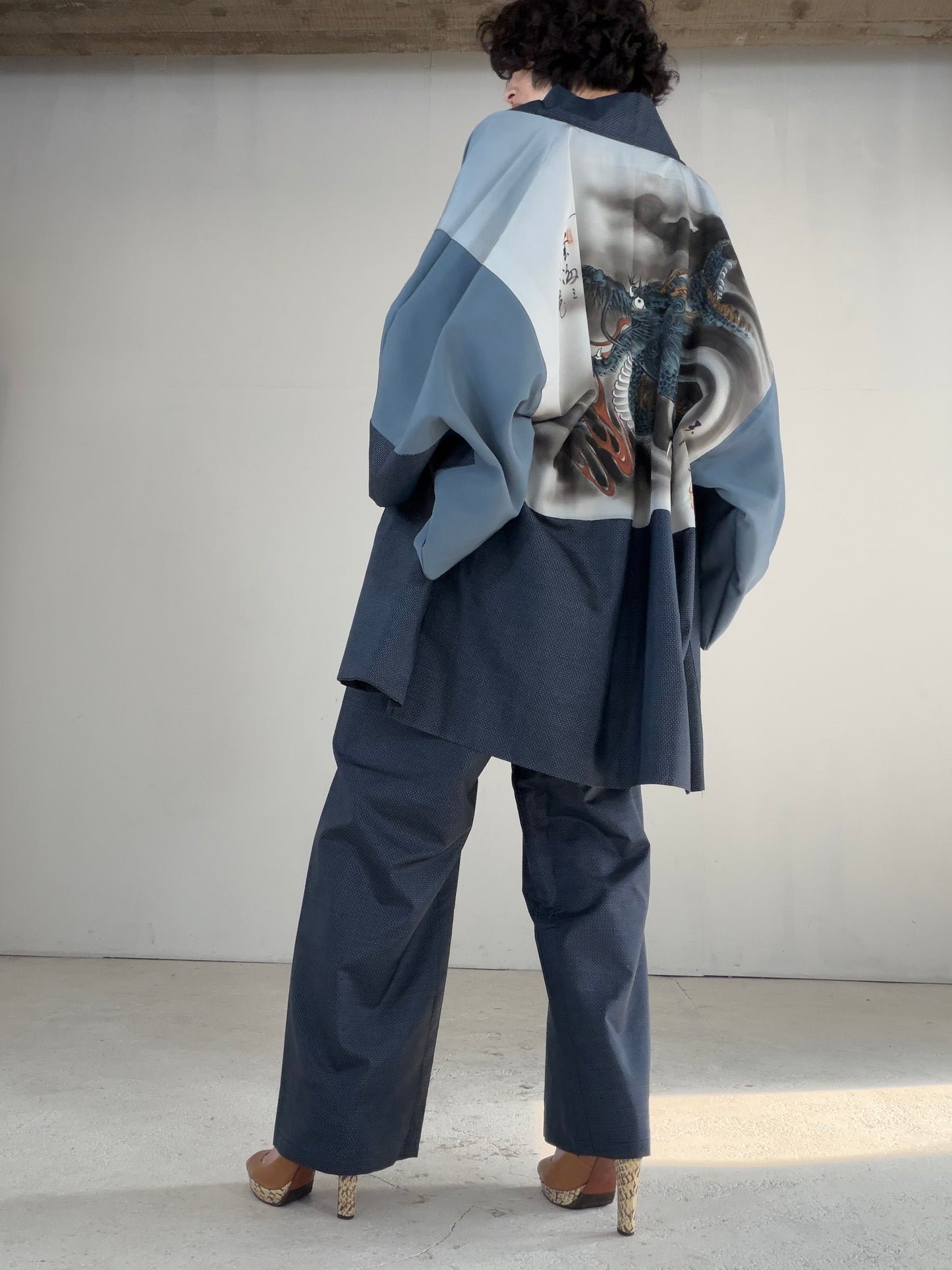 Vintage Oshima Tsumugi Haori & Kimono Pants Set "ASB010" — Upcycled from Japanese Kimono