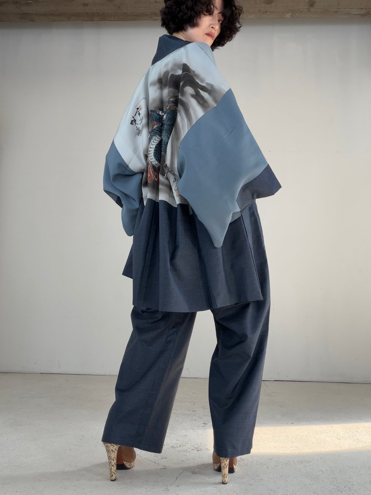 Vintage Oshima Tsumugi Haori & Kimono Pants Set "ASB010" — Upcycled from Japanese Kimono